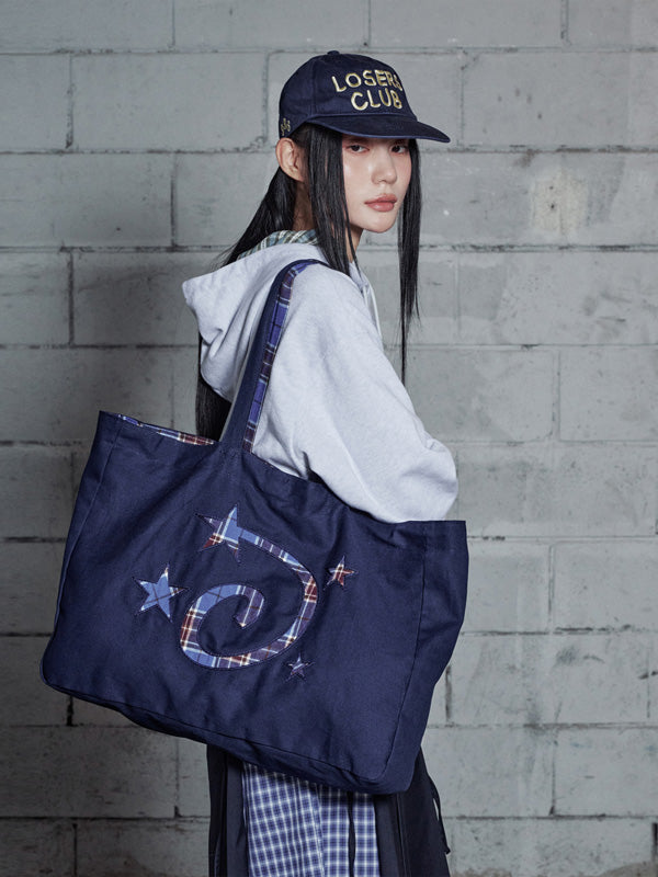 (韓國代購)LSC REVERSIBLE CHECK LOGO BIG ECO BAG (NAVY)(官方22/9後出貨)