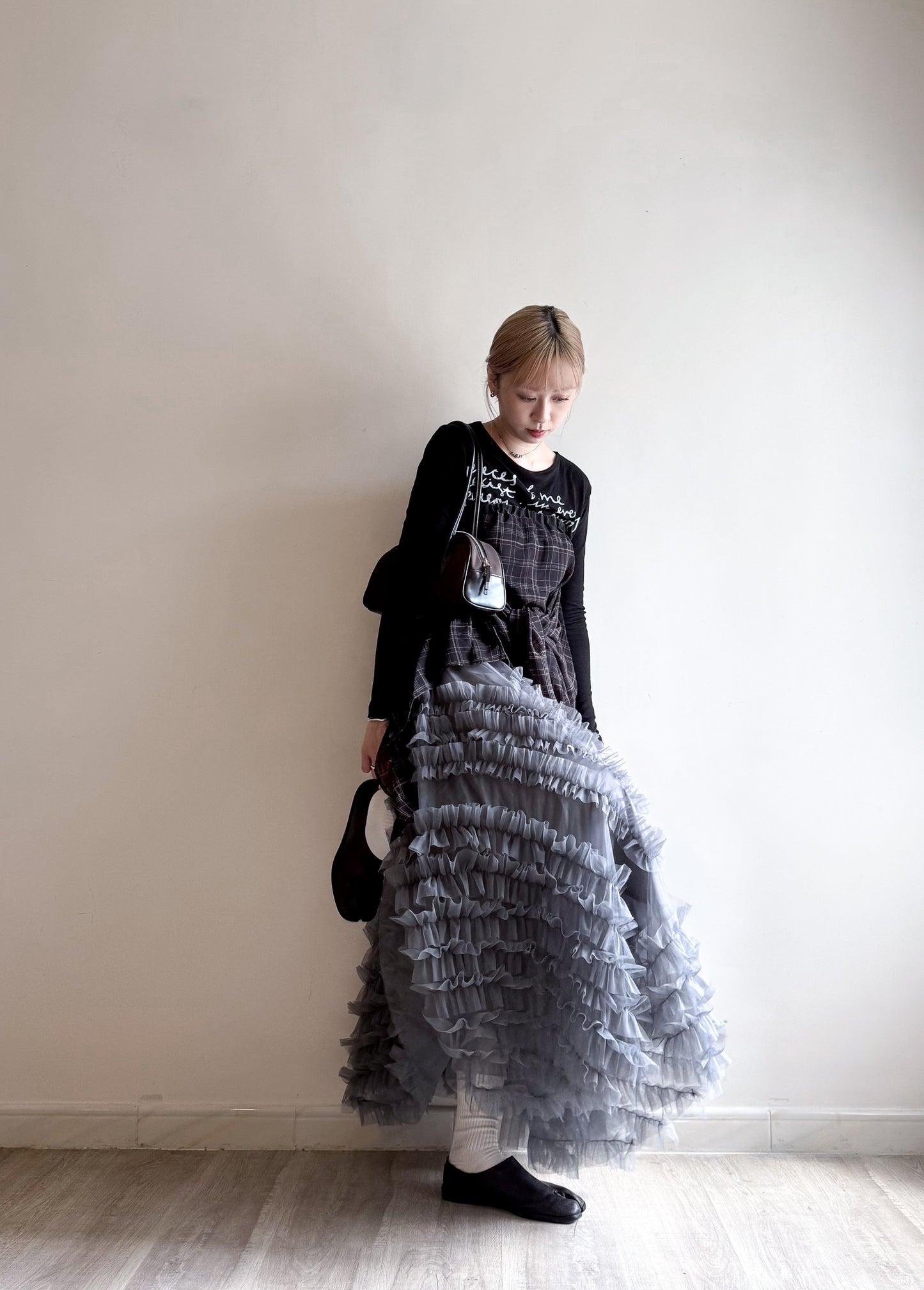 volume sheer cake skirt(black/grey) (現貨)
