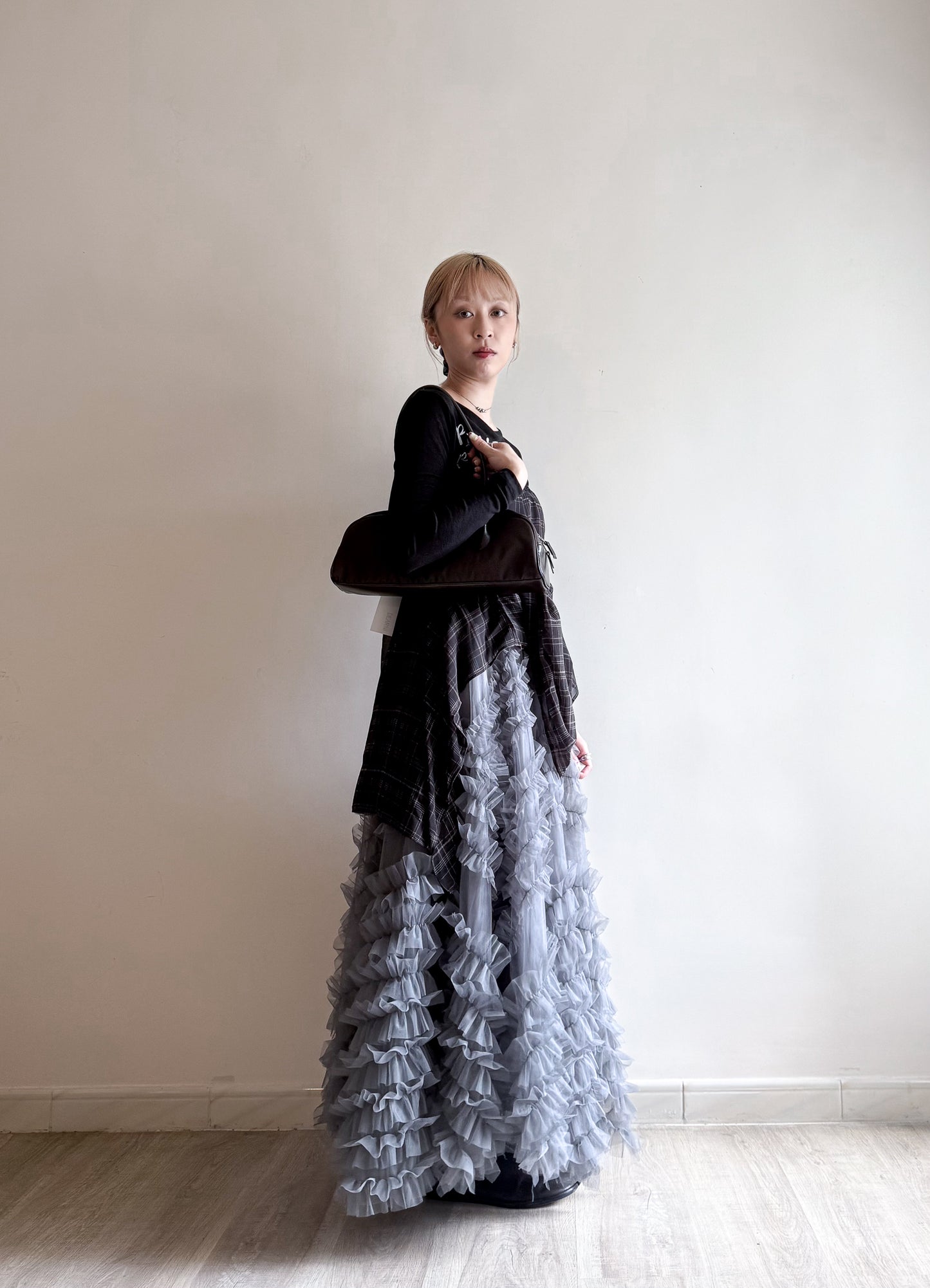volume sheer cake skirt(black/grey) (現貨)