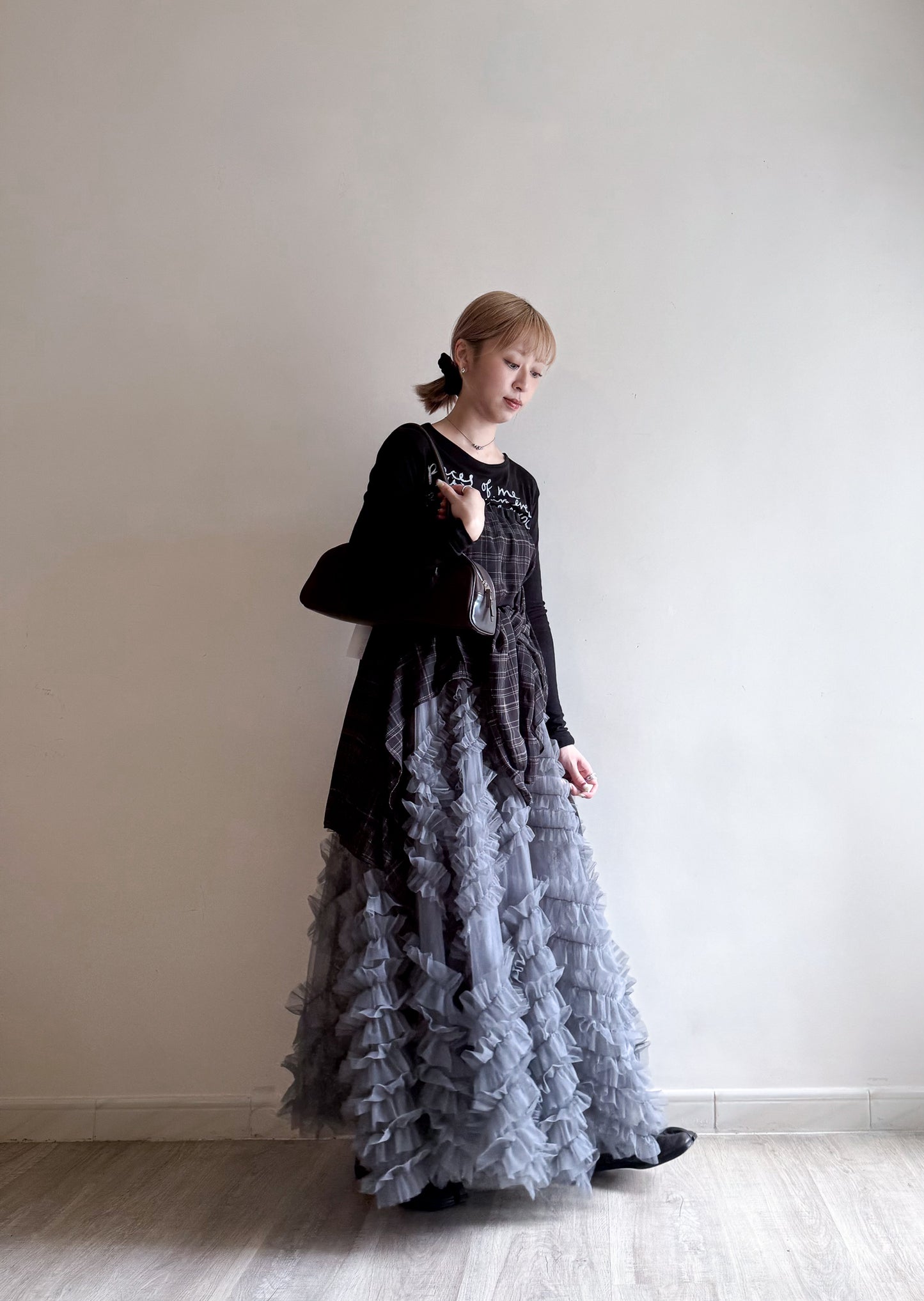 volume sheer cake skirt(black/grey) (現貨)