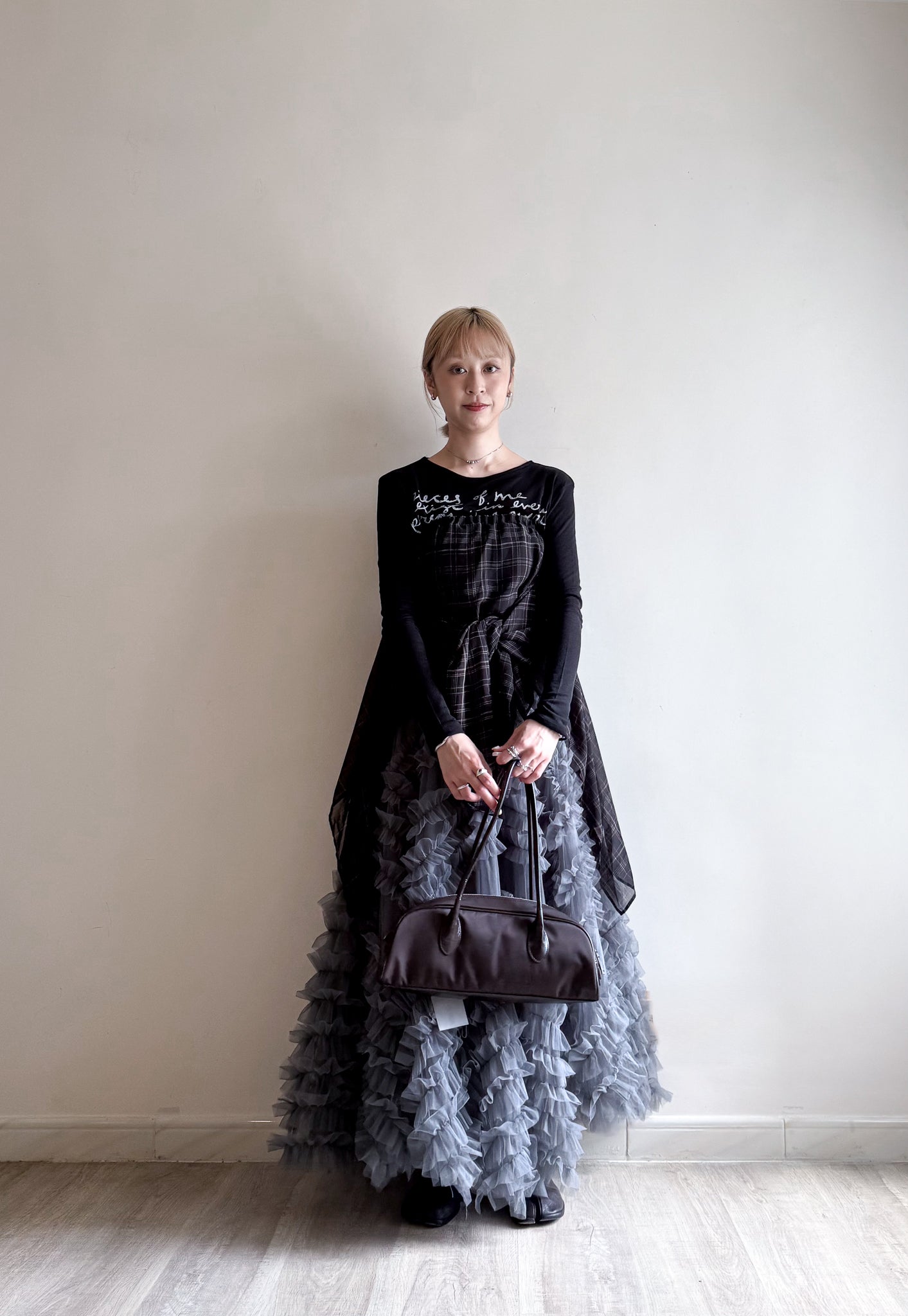 volume sheer cake skirt(black/grey) (現貨)
