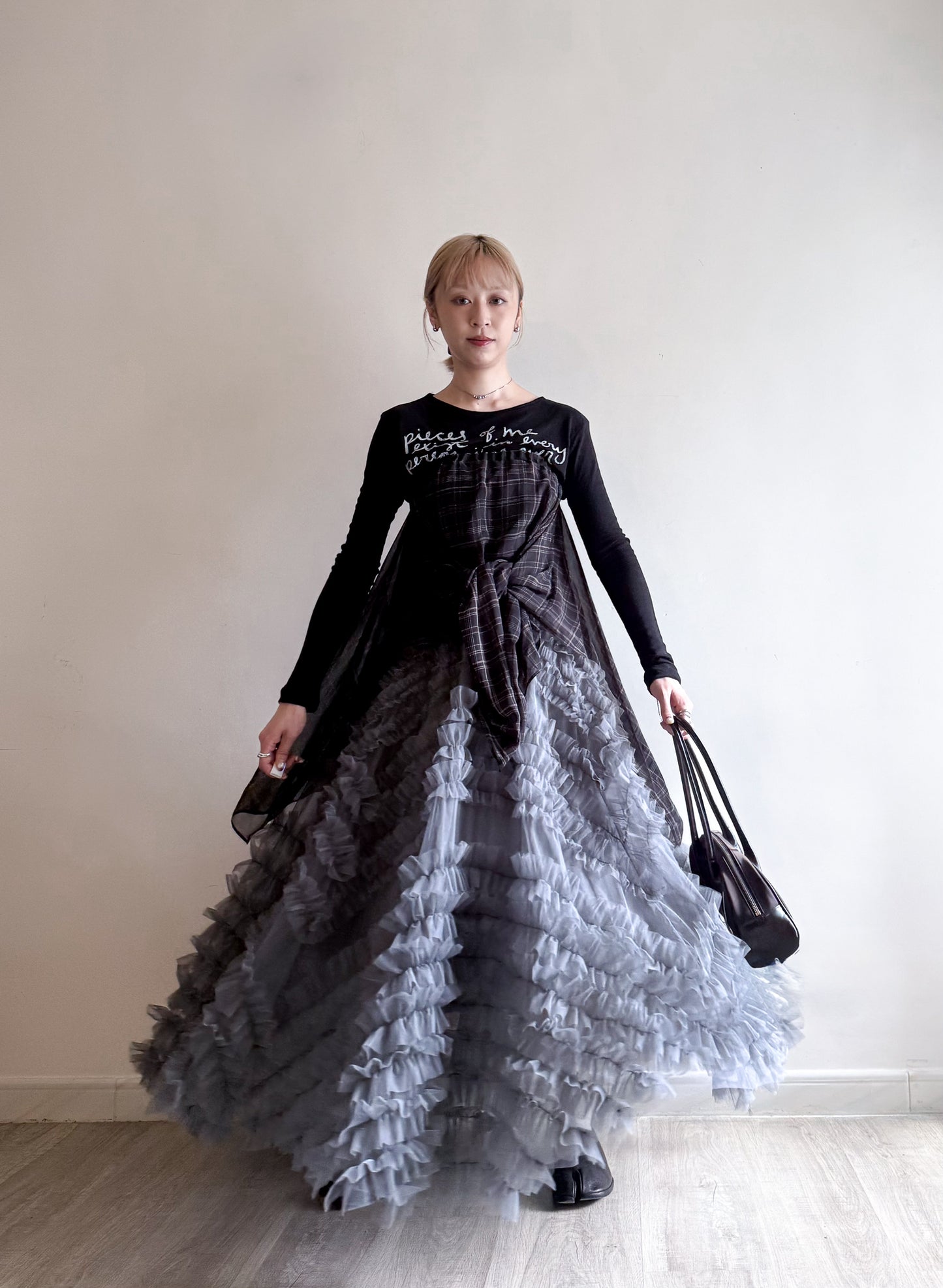 volume sheer cake skirt(black/grey) (現貨)