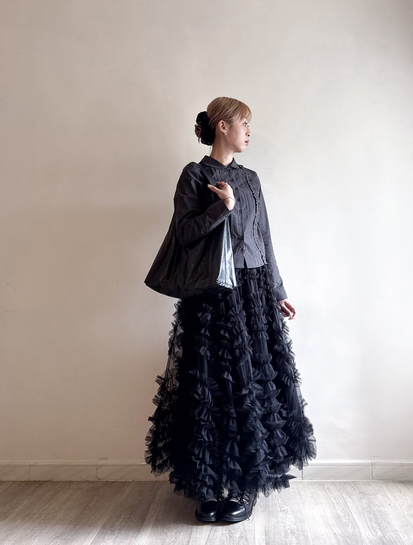 volume sheer cake skirt(black/grey) (現貨)