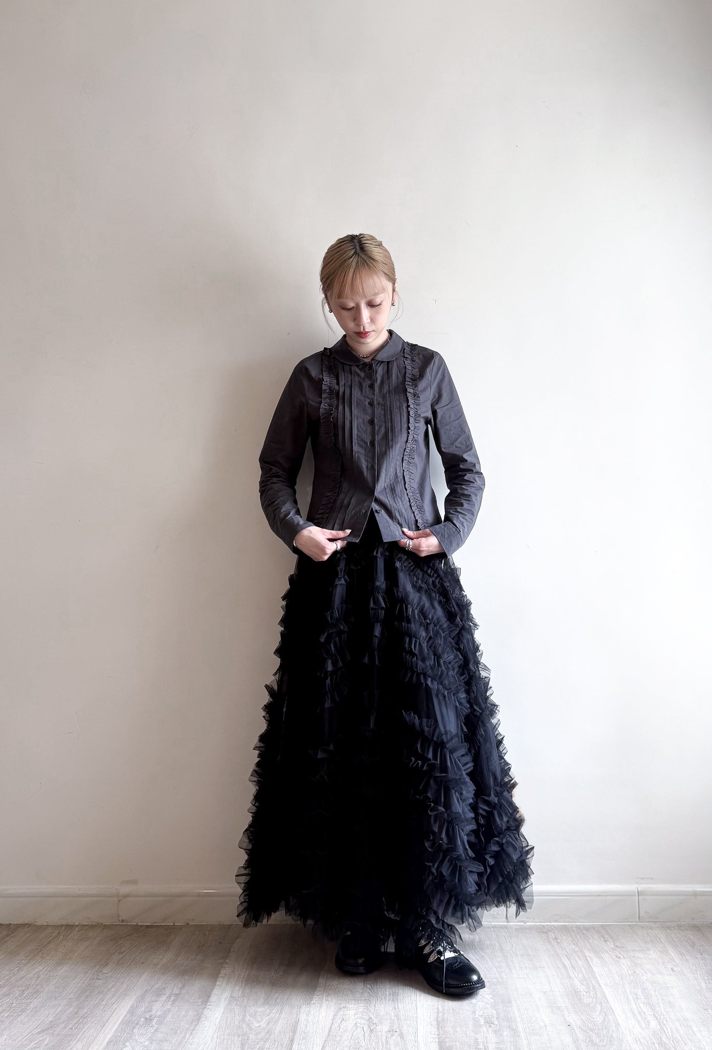 volume sheer cake skirt(black/grey) (現貨)