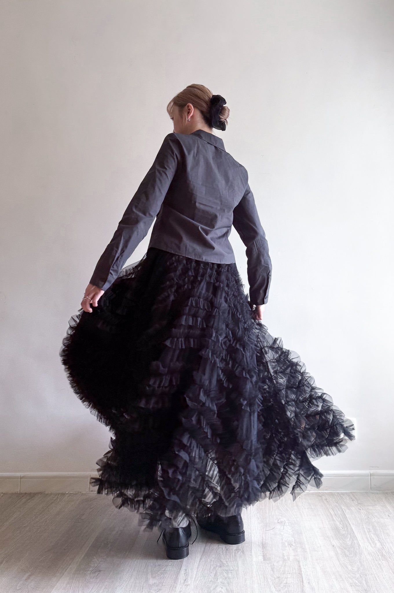 volume sheer cake skirt(black/grey) (現貨)
