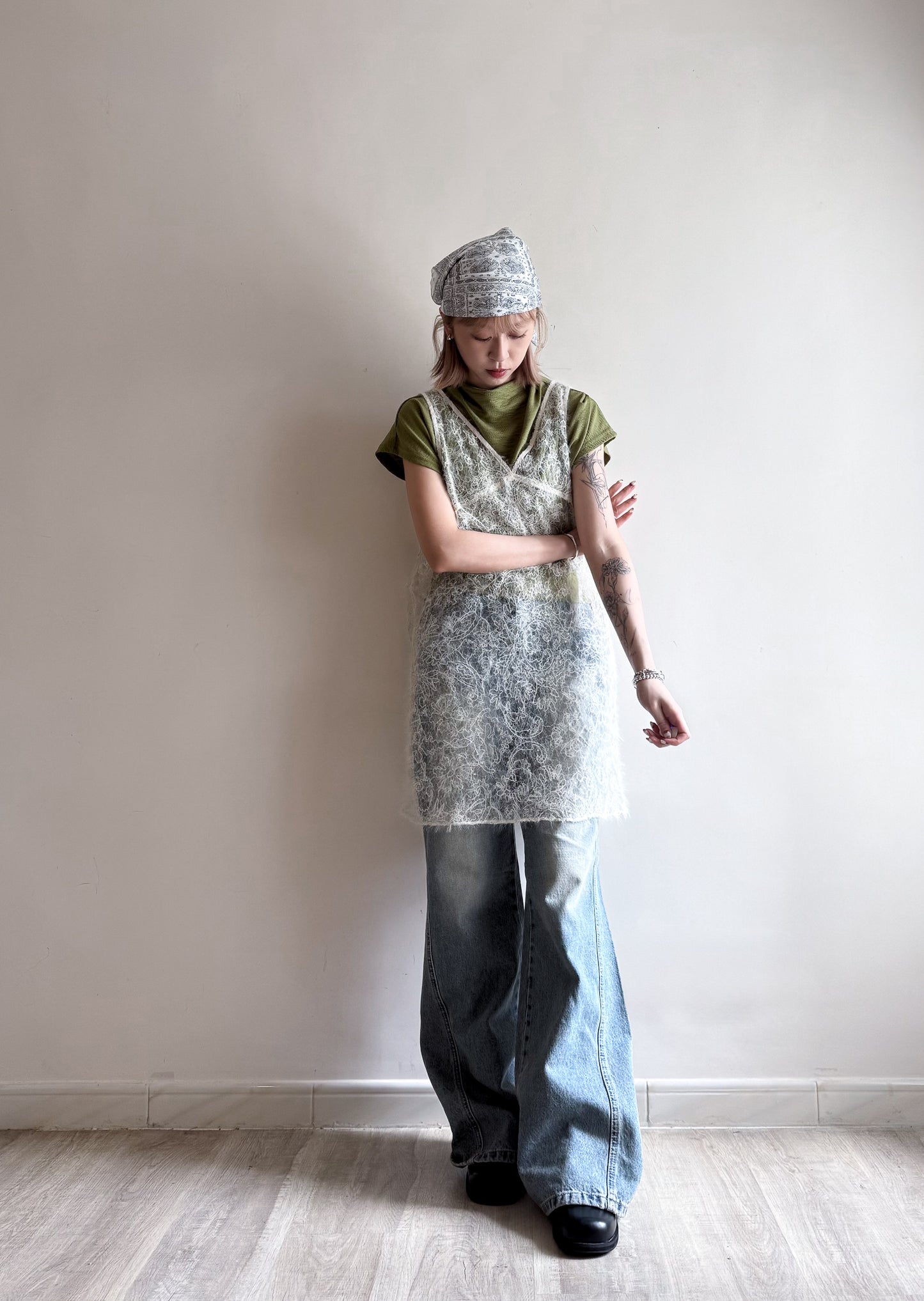 feather vest(ivory/brown) (現貨)