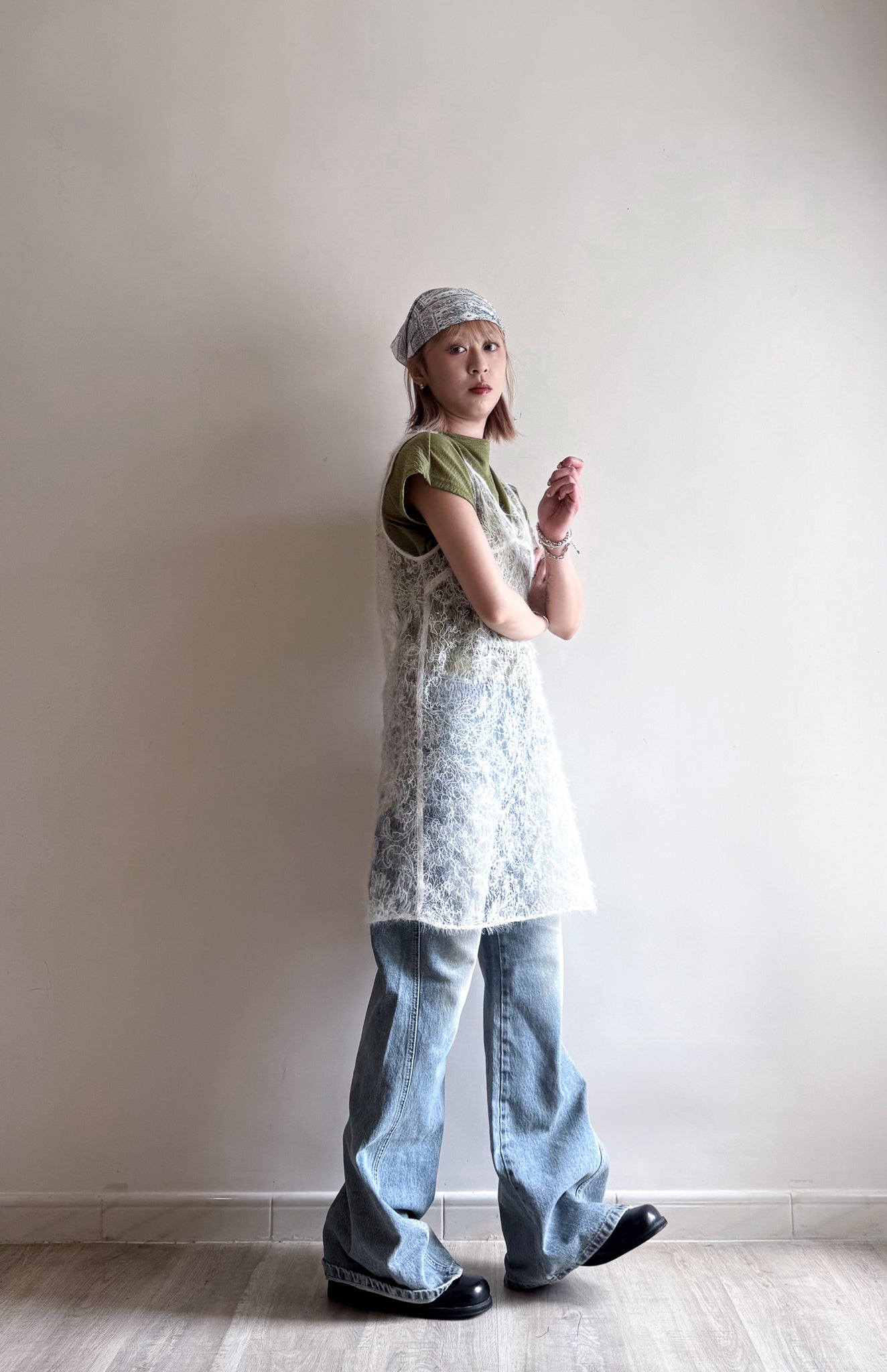 feather vest(ivory/brown) (現貨)