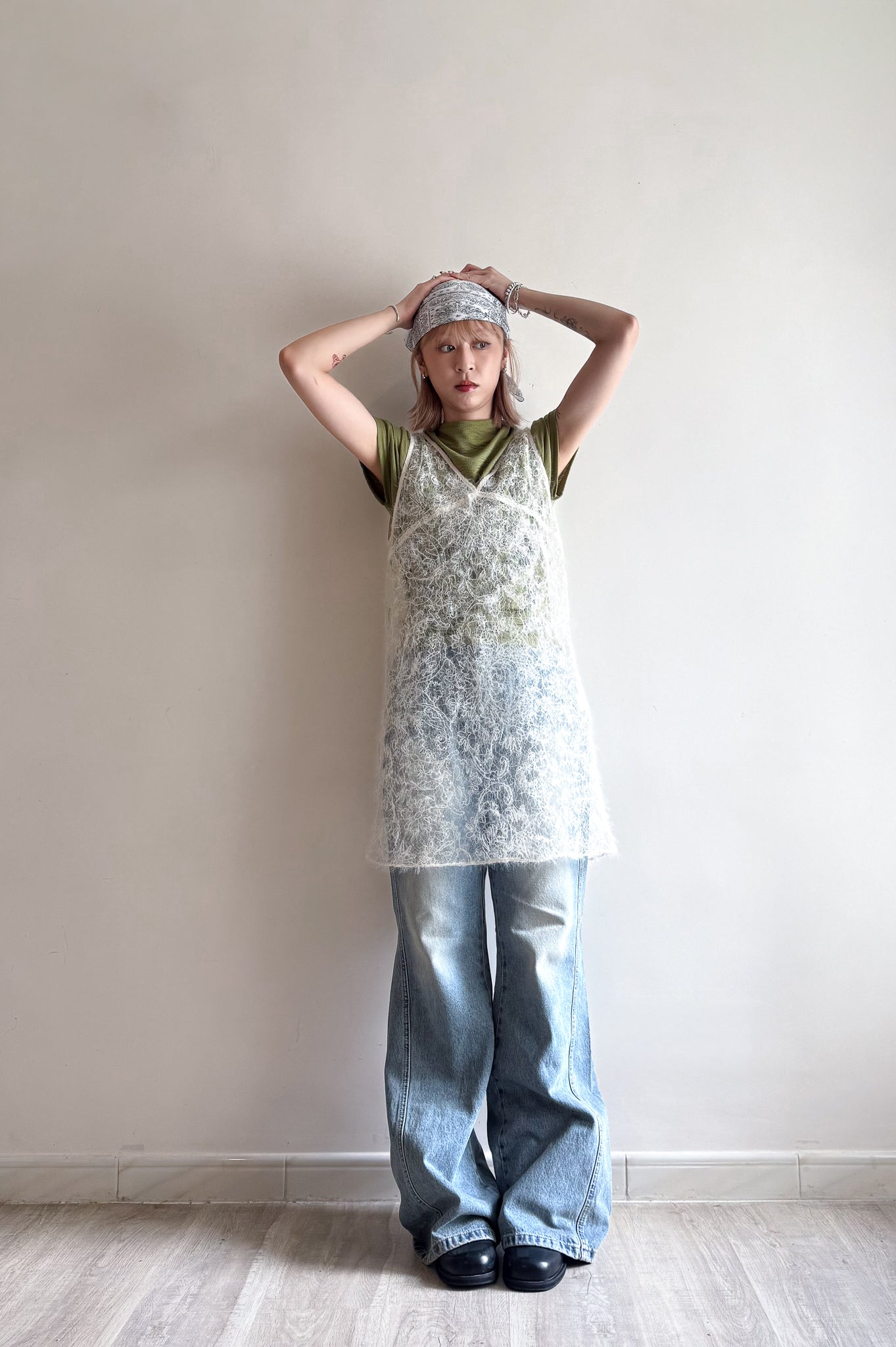 feather vest(ivory/brown) (現貨)