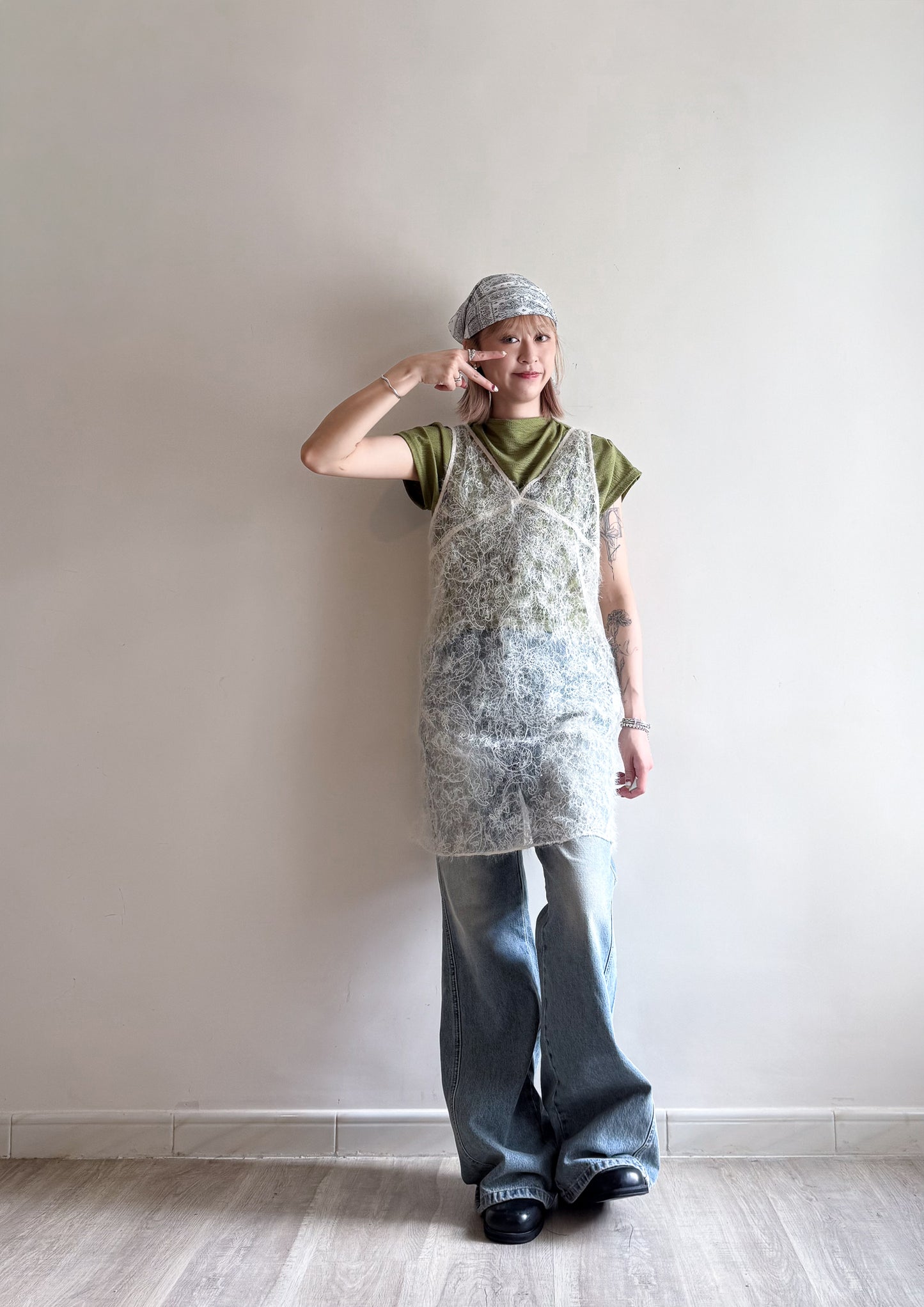 turtle neck tee(white/green) (現貨)