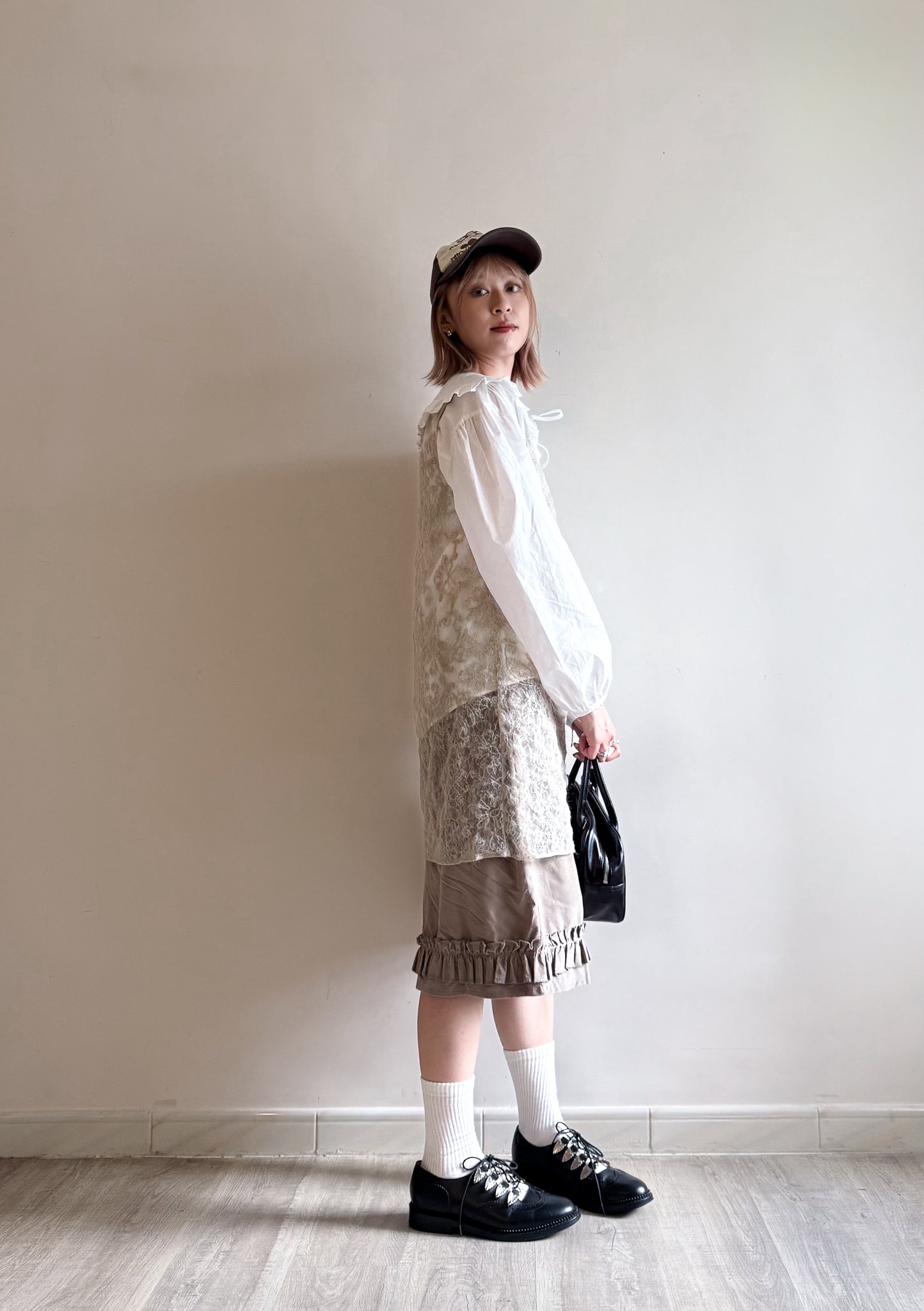 feather vest(ivory/brown) (現貨)