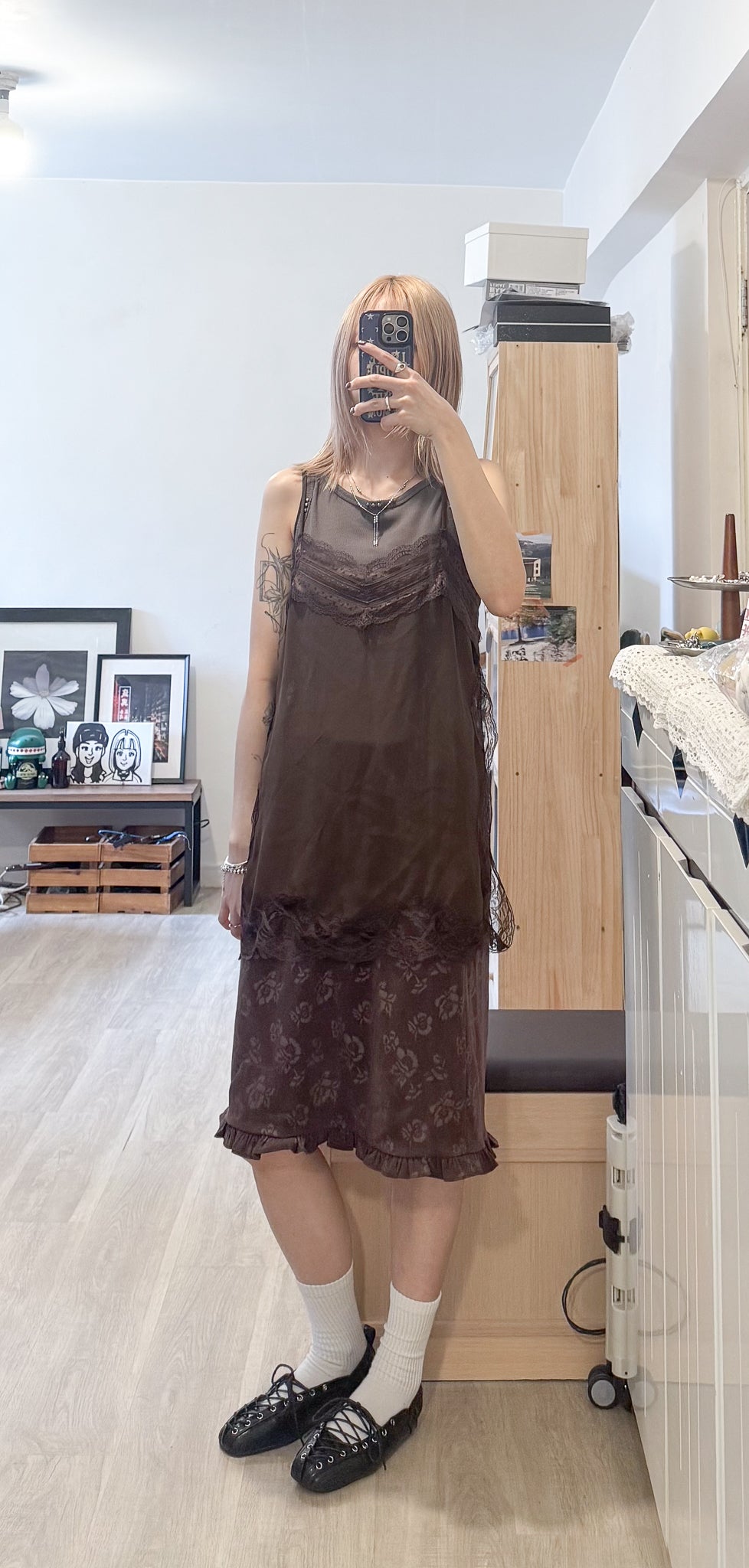 long lace vest(brown) 少量現貨