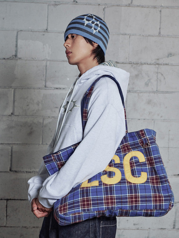 (韓國代購)LSC REVERSIBLE CHECK LOGO BIG ECO BAG (NAVY)(官方22/9後出貨)