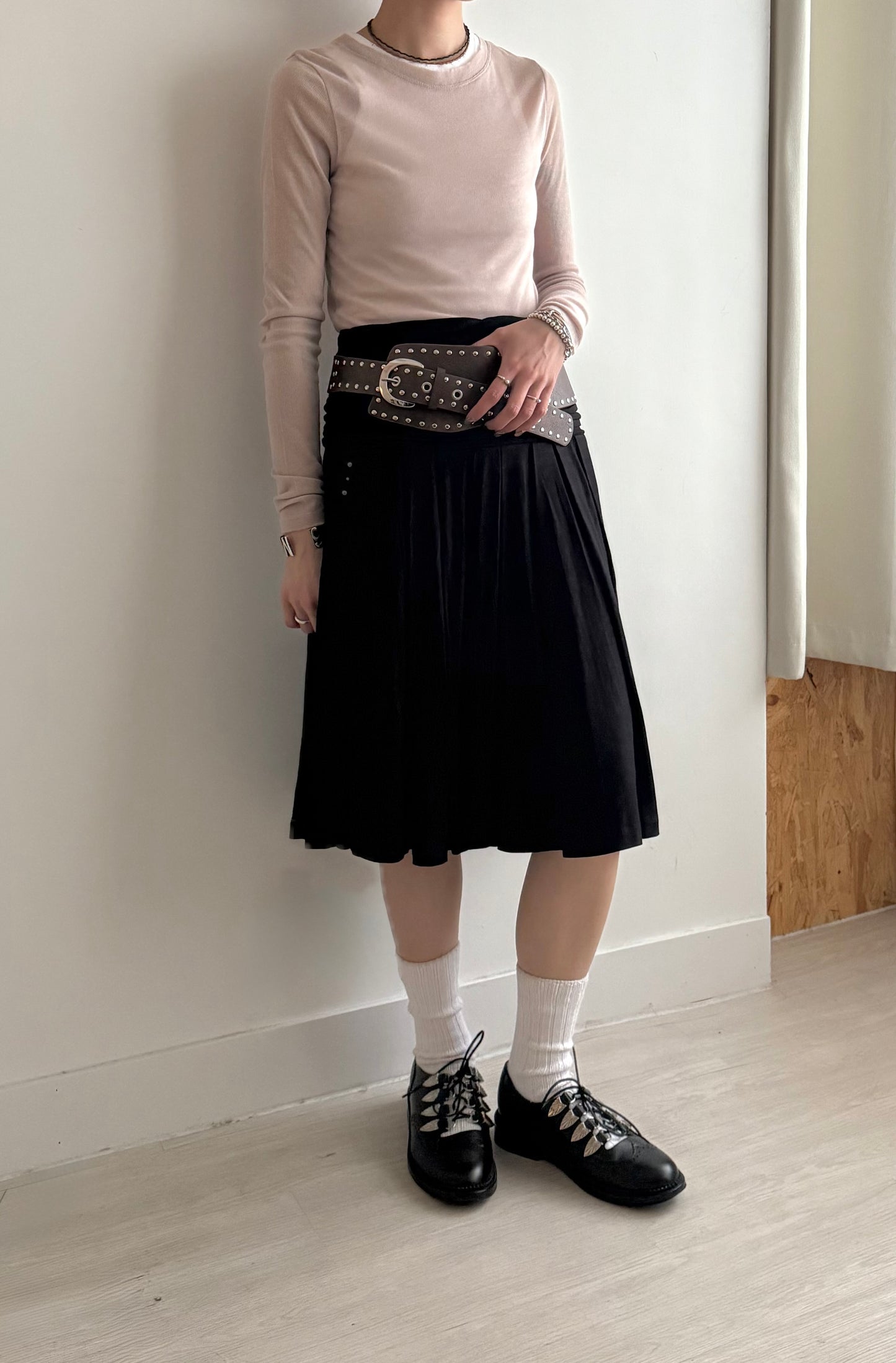 wide faux belt(brown/black)