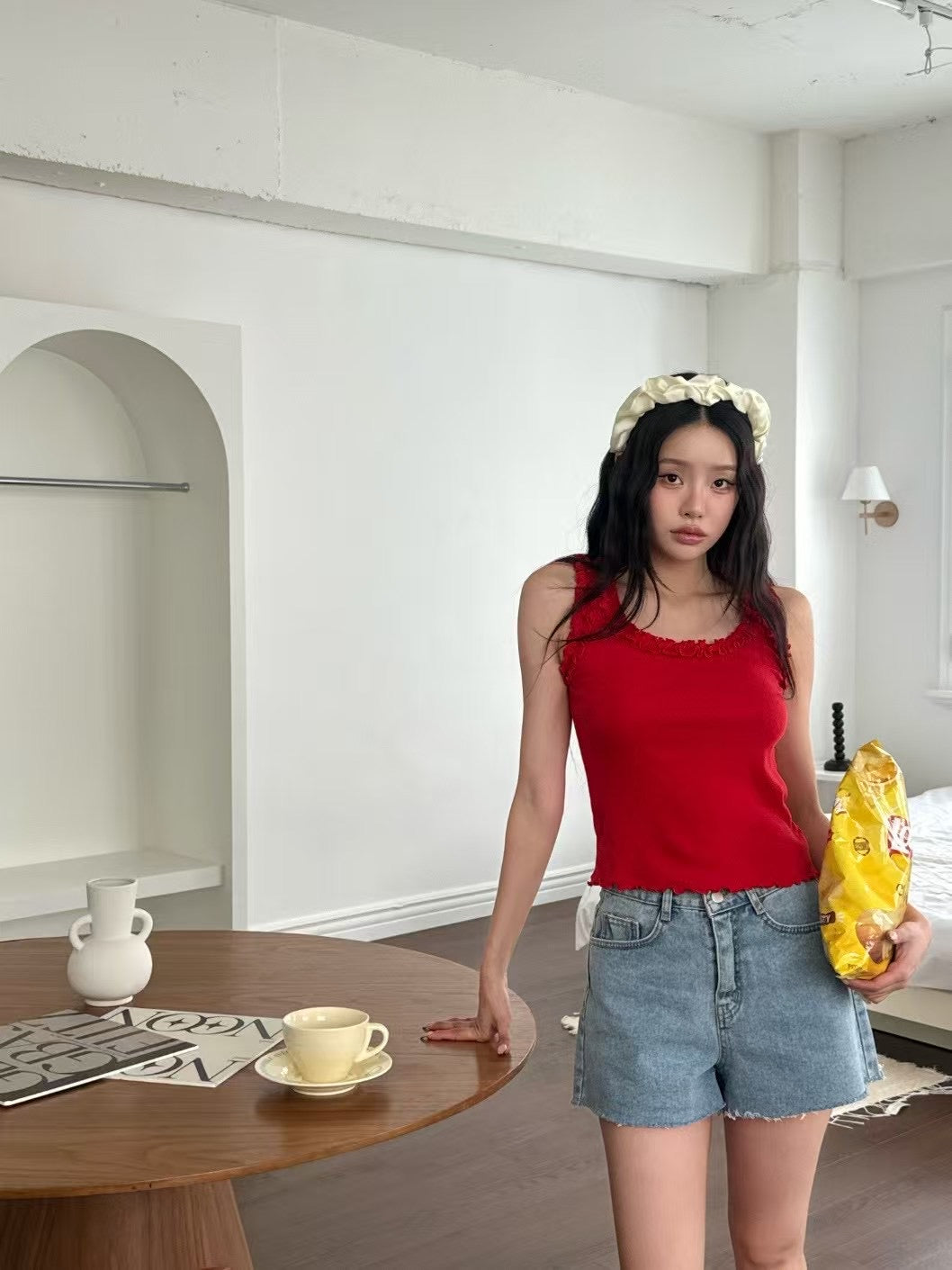 ruffle vest(red/ivory/black) 現貨