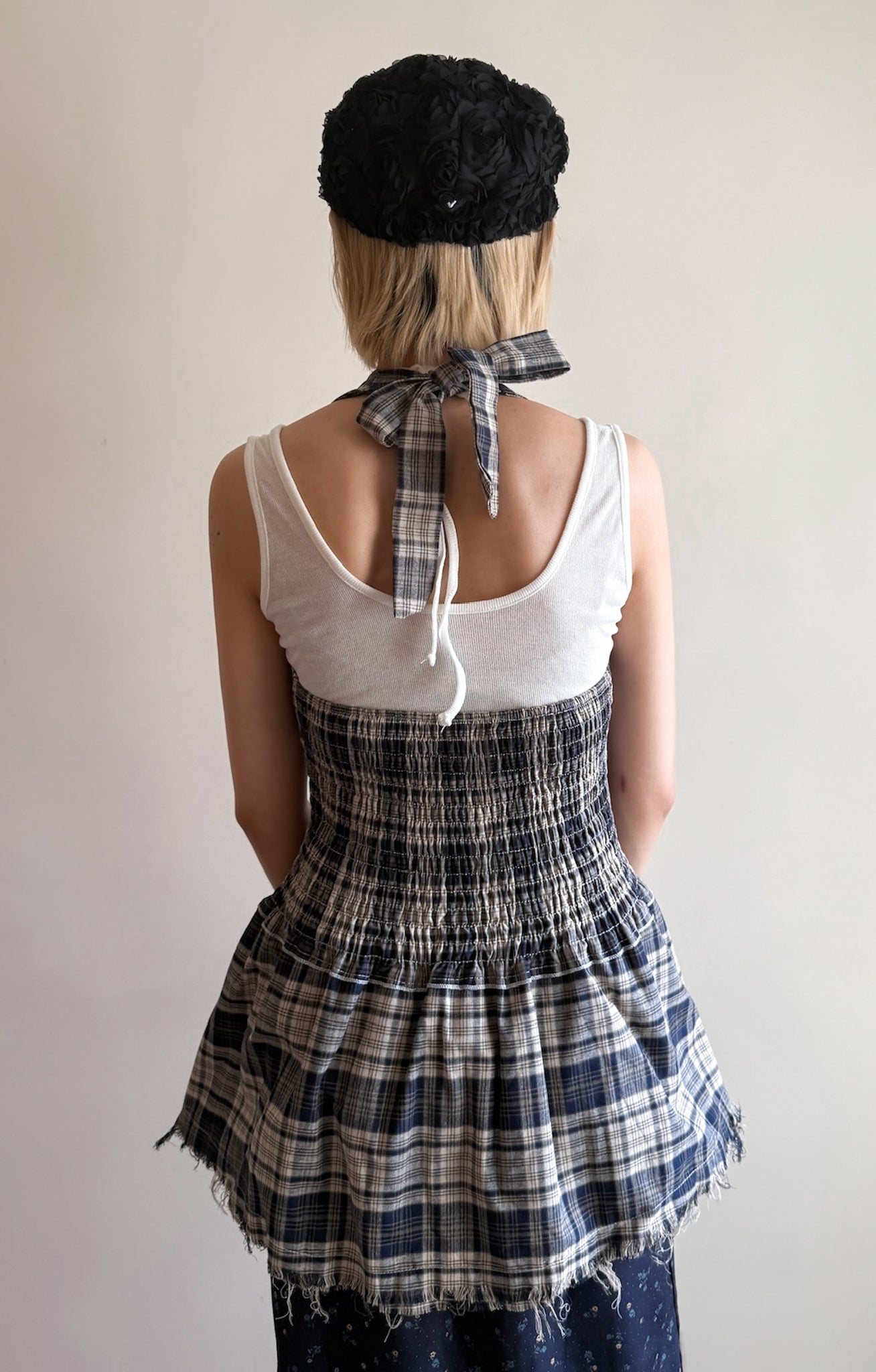 fringed checker vest(navy/red) 現貨