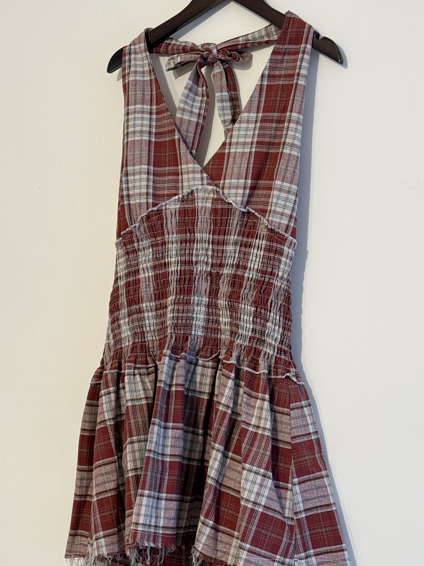 fringed checker vest(navy/red) 現貨