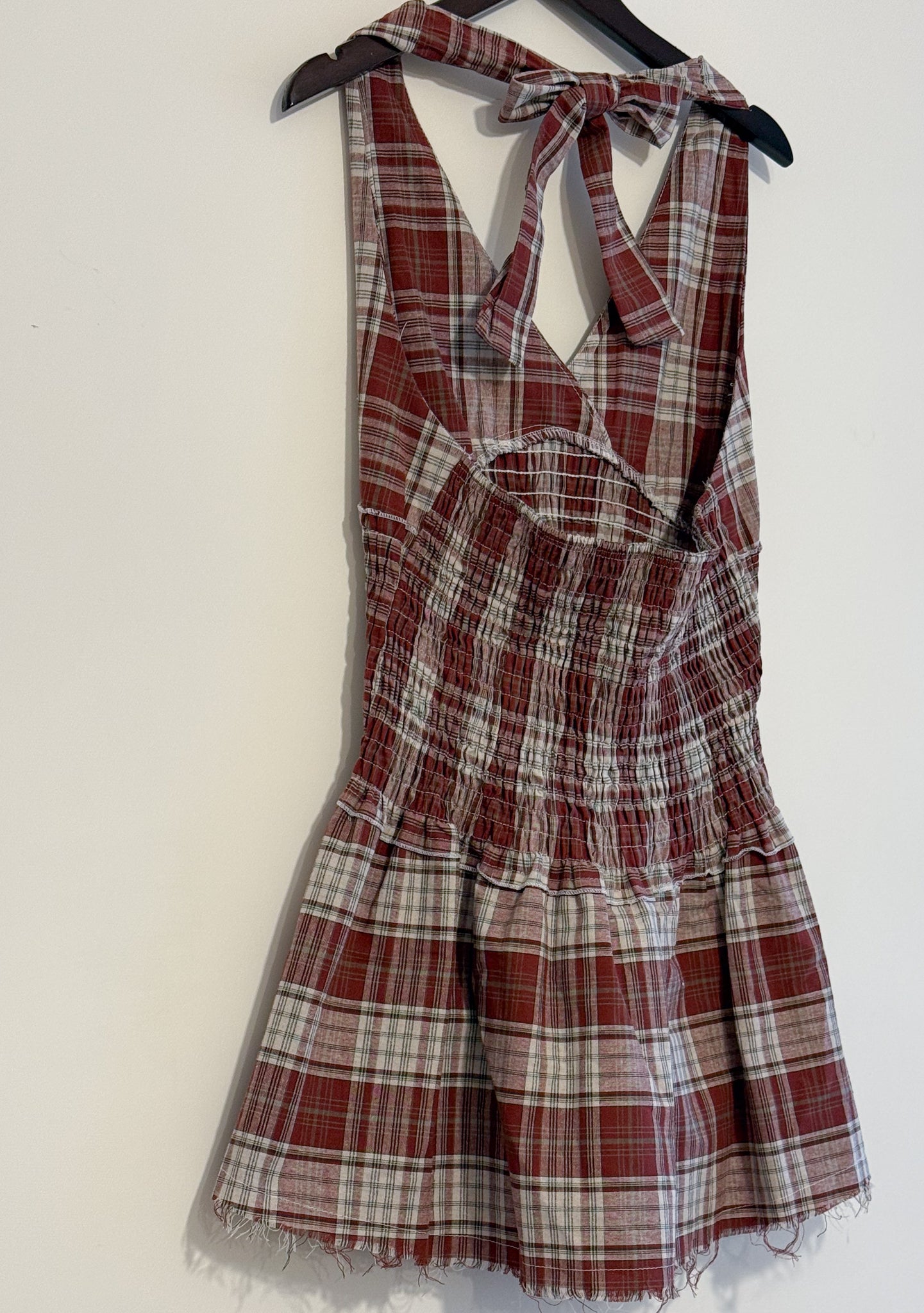 fringed checker vest(navy/red) 現貨