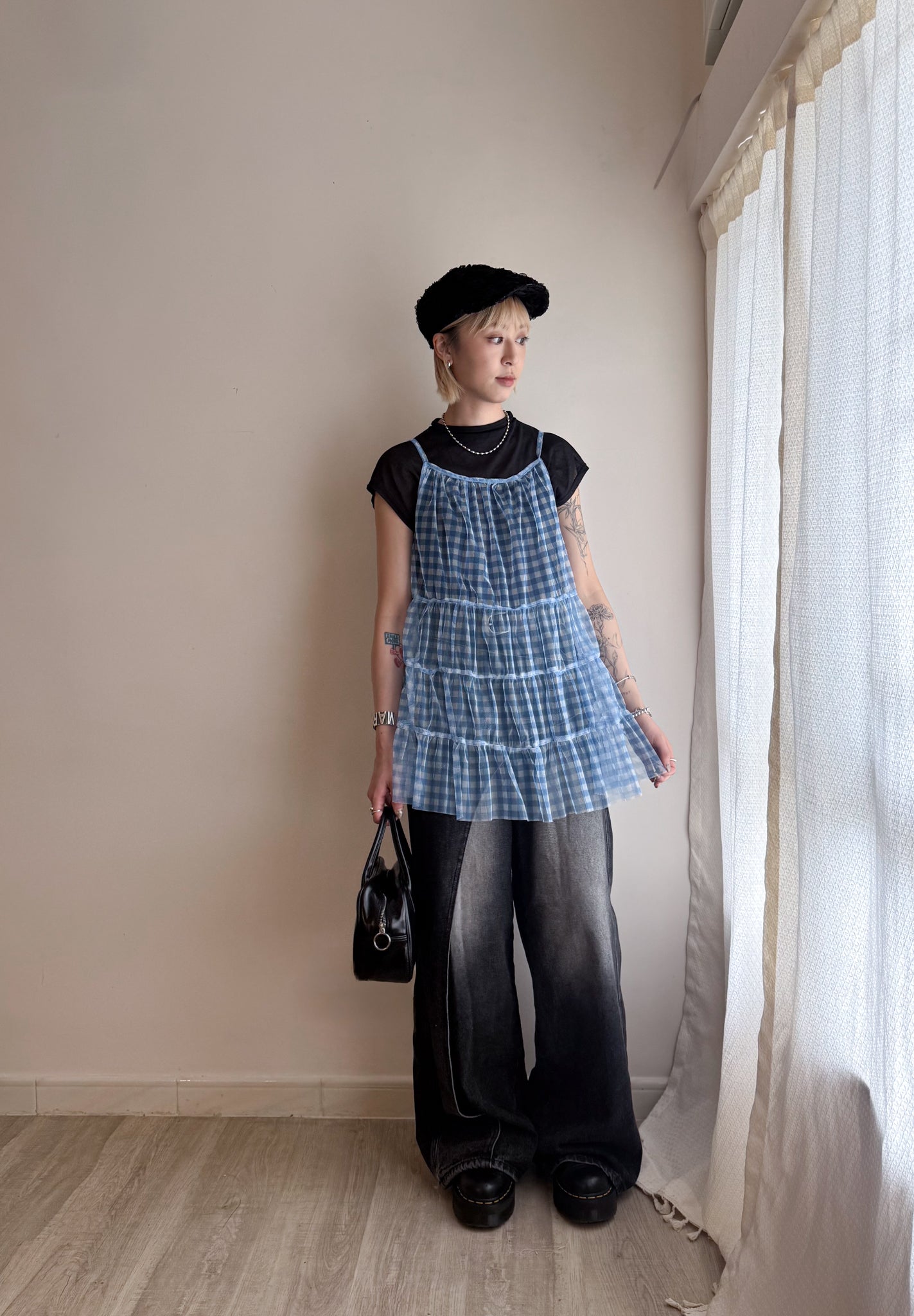 summer sale-baby blue checker vest