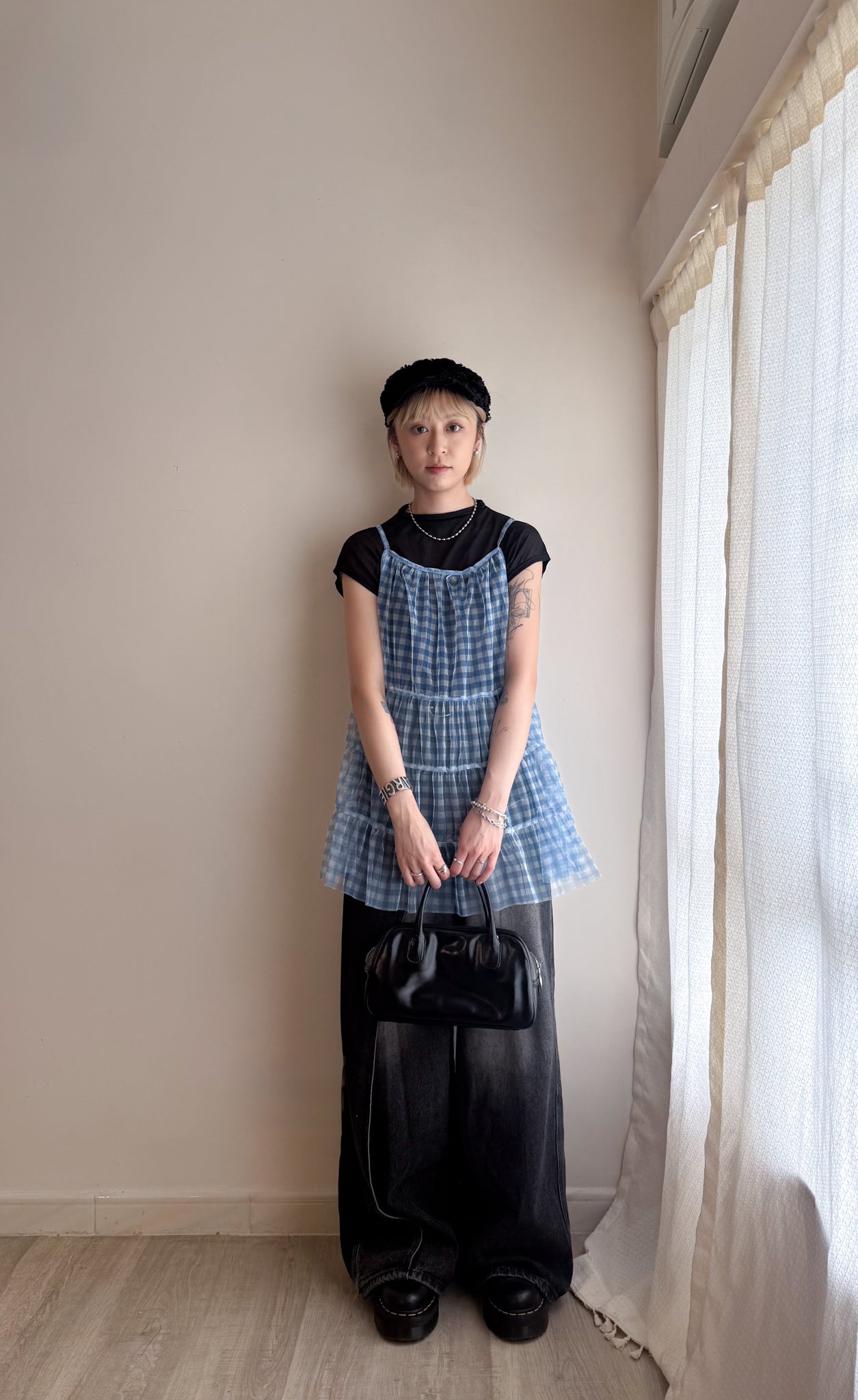 summer sale-baby blue checker vest
