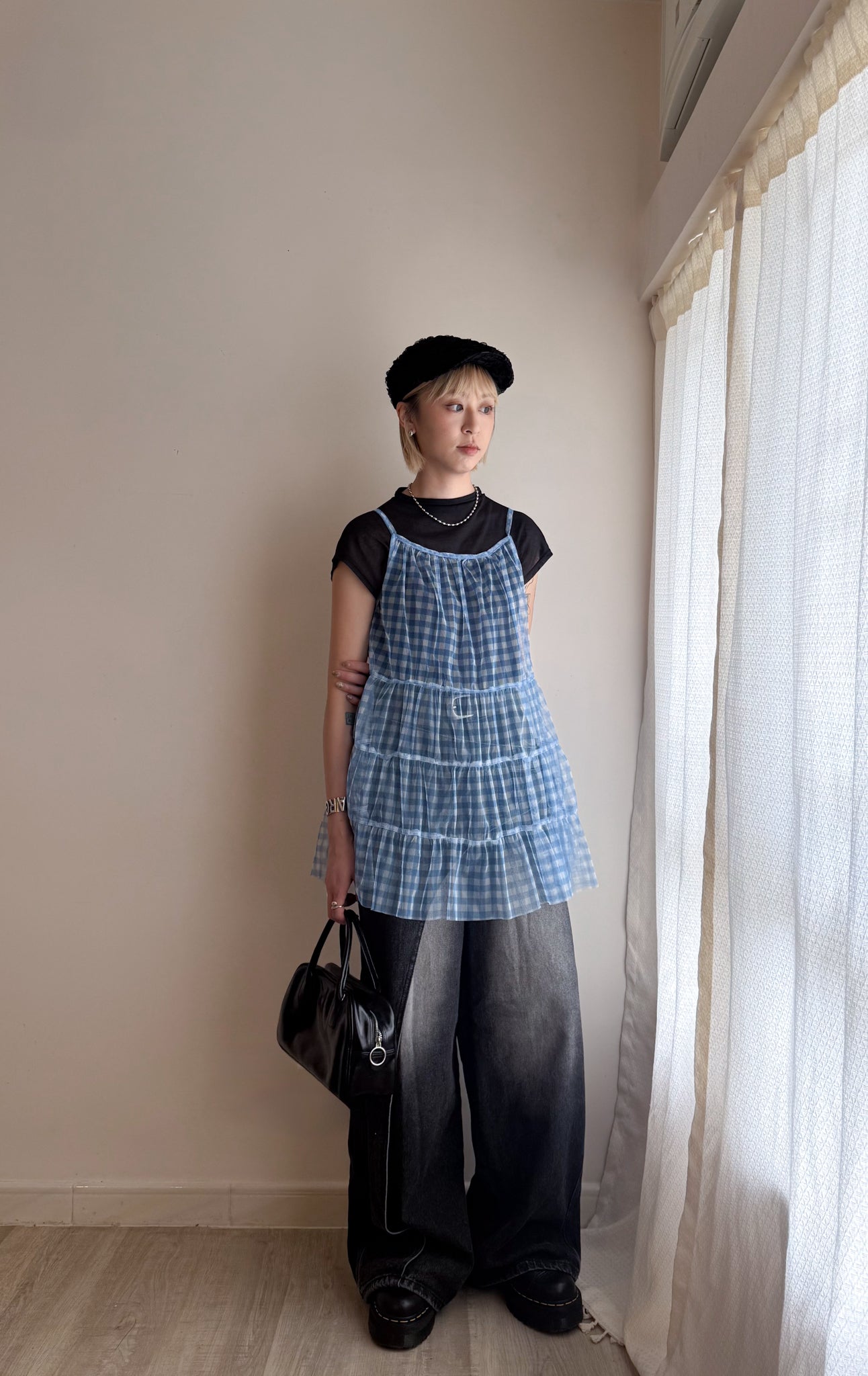 summer sale-baby blue checker vest
