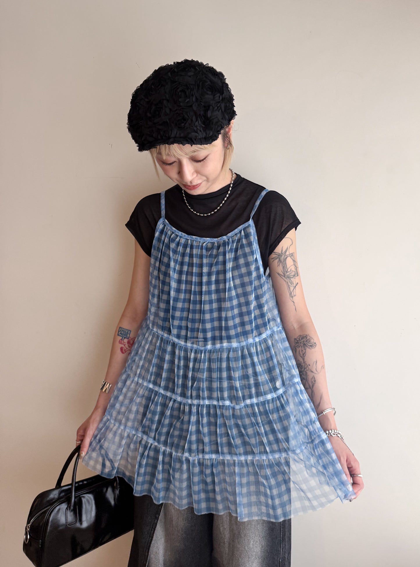 summer sale-baby blue checker vest
