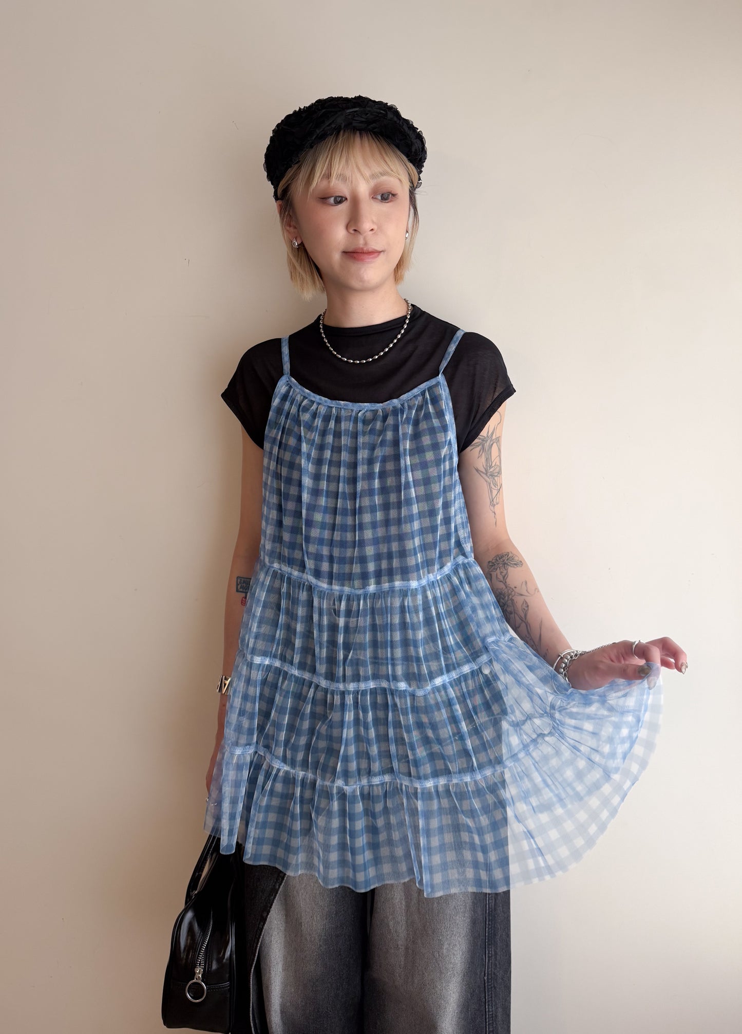 summer sale-baby blue checker vest
