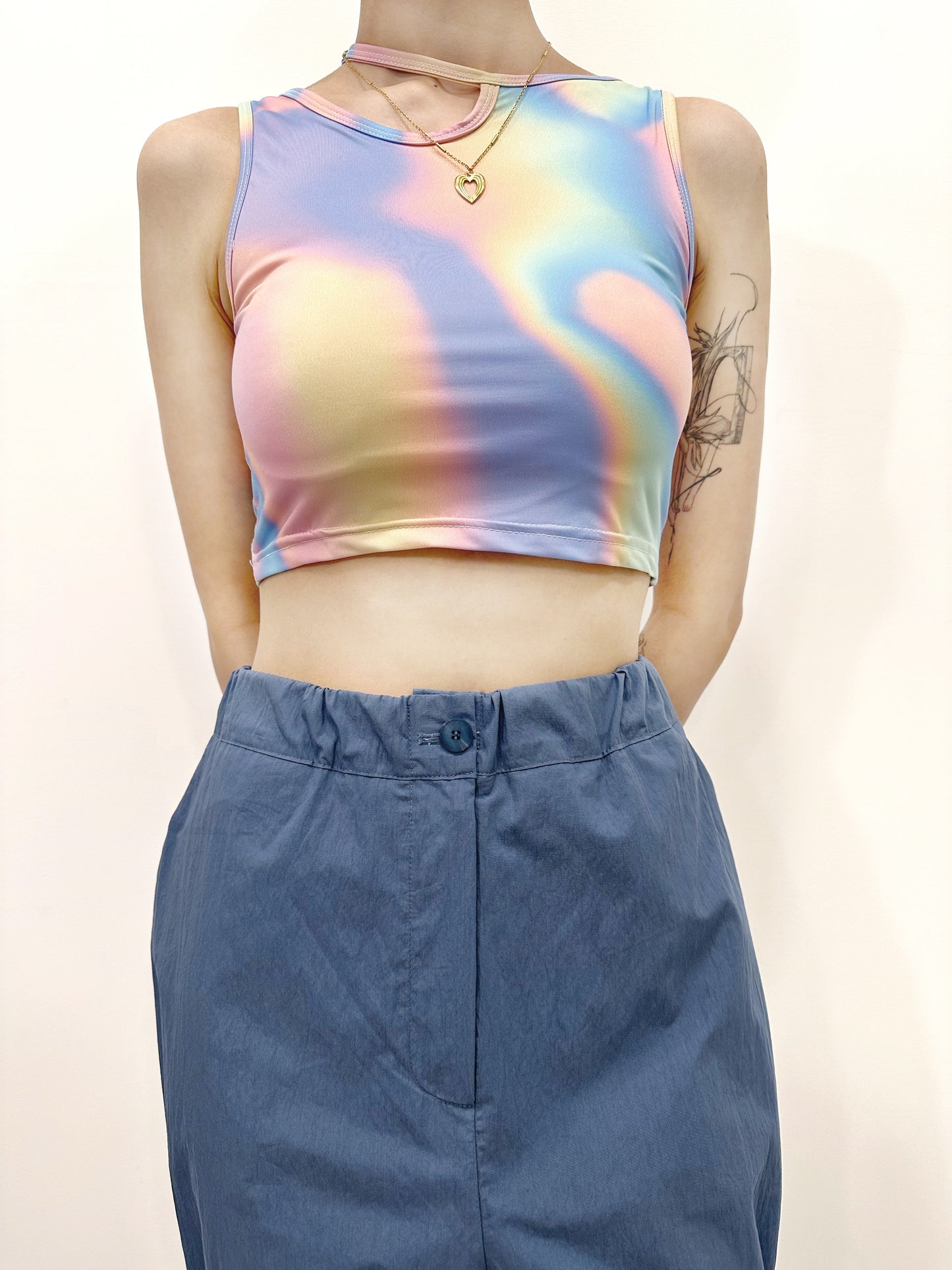 summer sale- rainbow crop swim top
