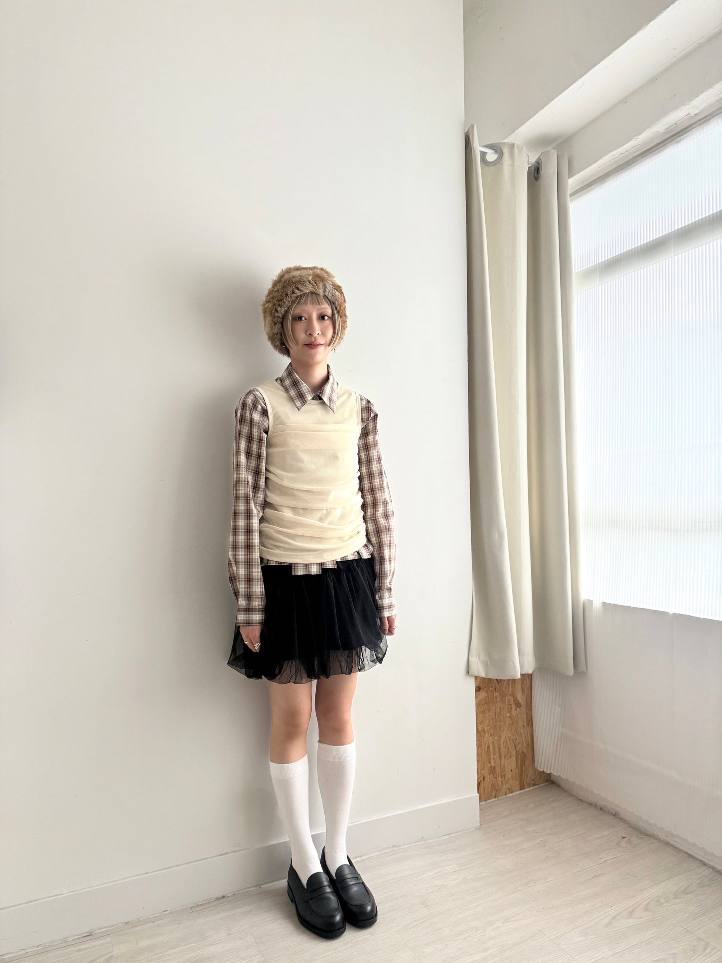 sheer vest(ivory/grey)現貨
