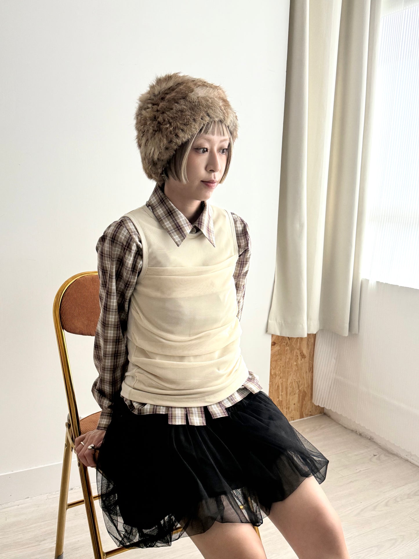 sheer vest(ivory/grey)現貨