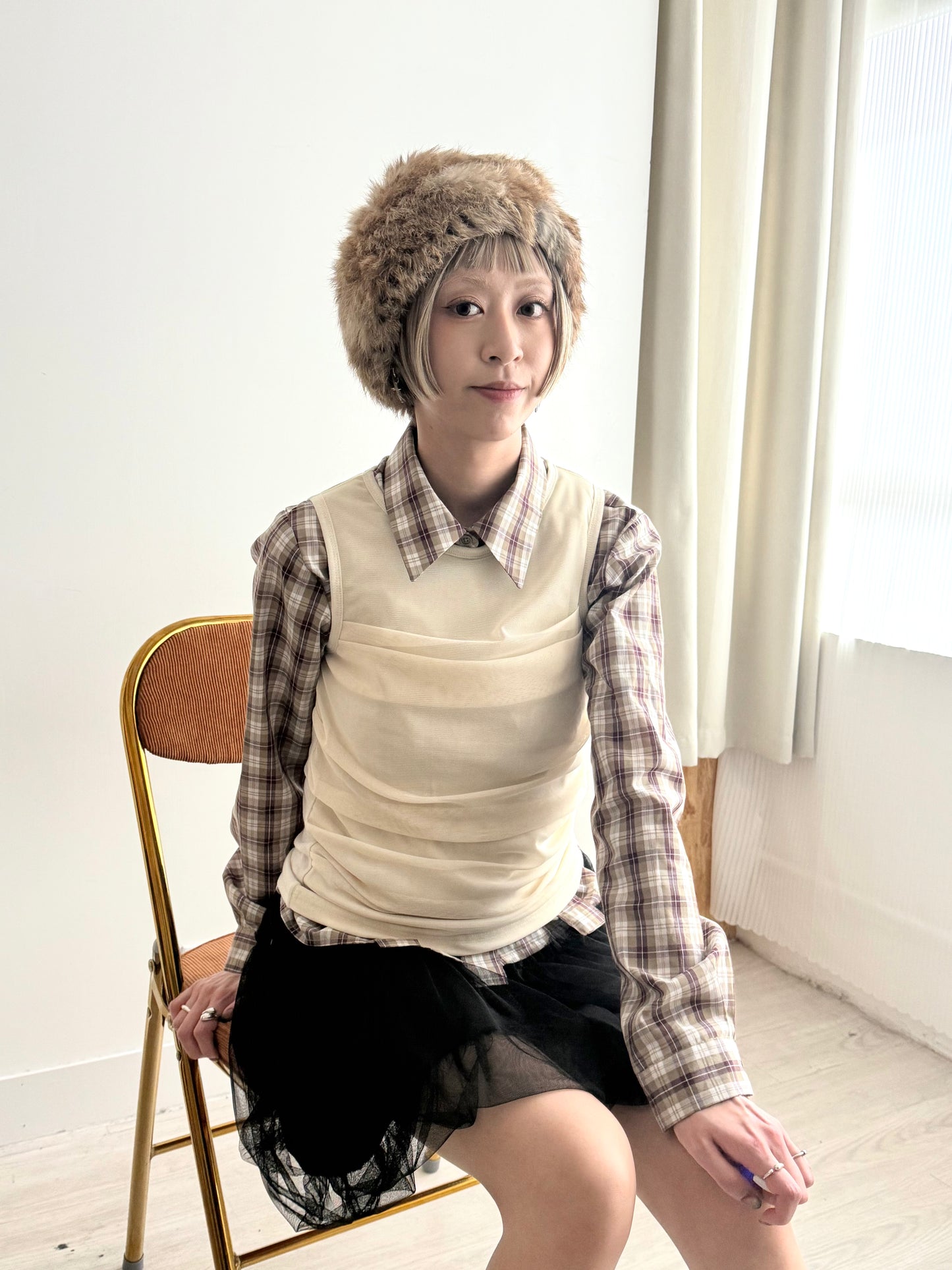 sheer vest(ivory/grey)現貨
