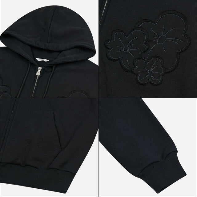 (韓國代購)typeservice flower applique zip hoodie(black)