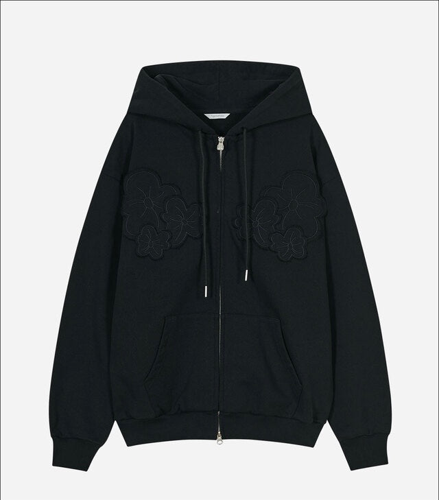 (韓國代購)typeservice flower applique zip hoodie(black)