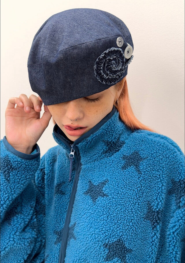 (韓國代購)typeservice buttoned ruffle beret hat
