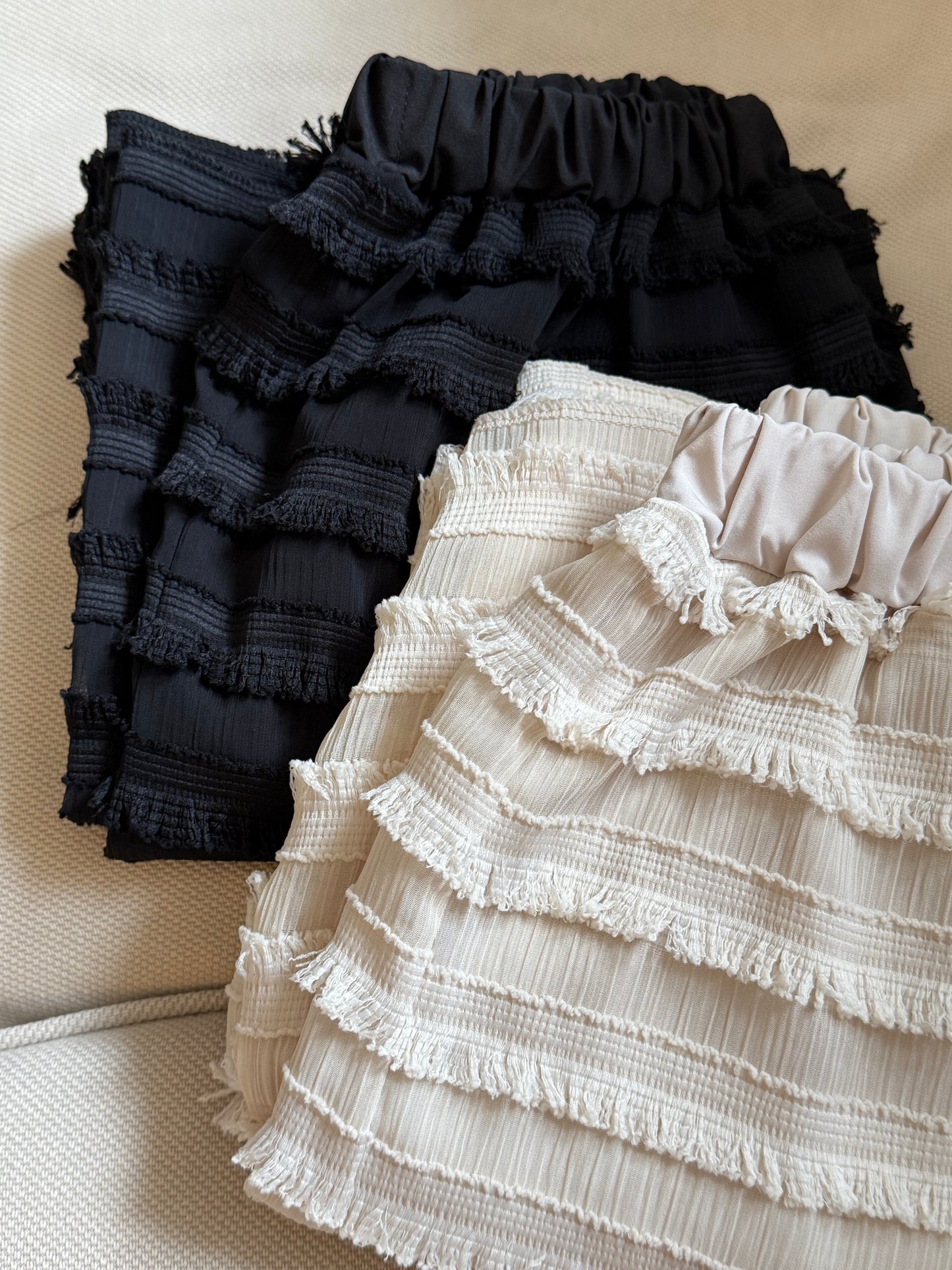 year end sale-fringed long skirt(cream)