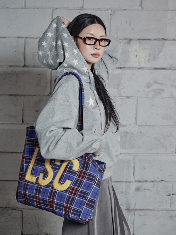 (韓國代購)LSC REVERSIBLE CHECK LOGO BIG ECO BAG (NAVY)(官方22/9後出貨)