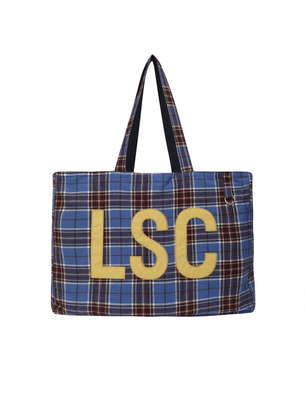 (韓國代購)LSC REVERSIBLE CHECK LOGO BIG ECO BAG (NAVY)(官方22/9後出貨)