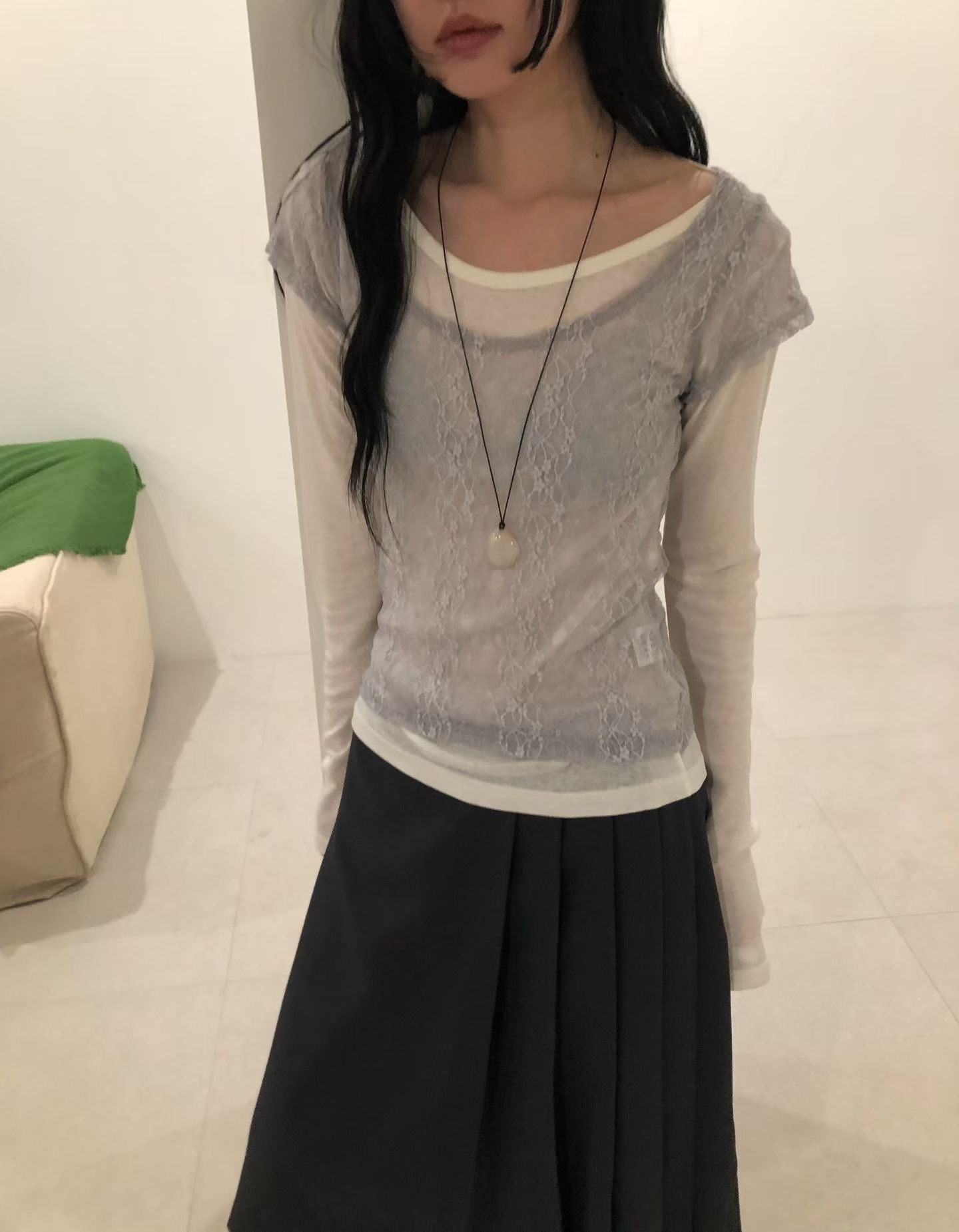 lace set top (grey/ivory/black)