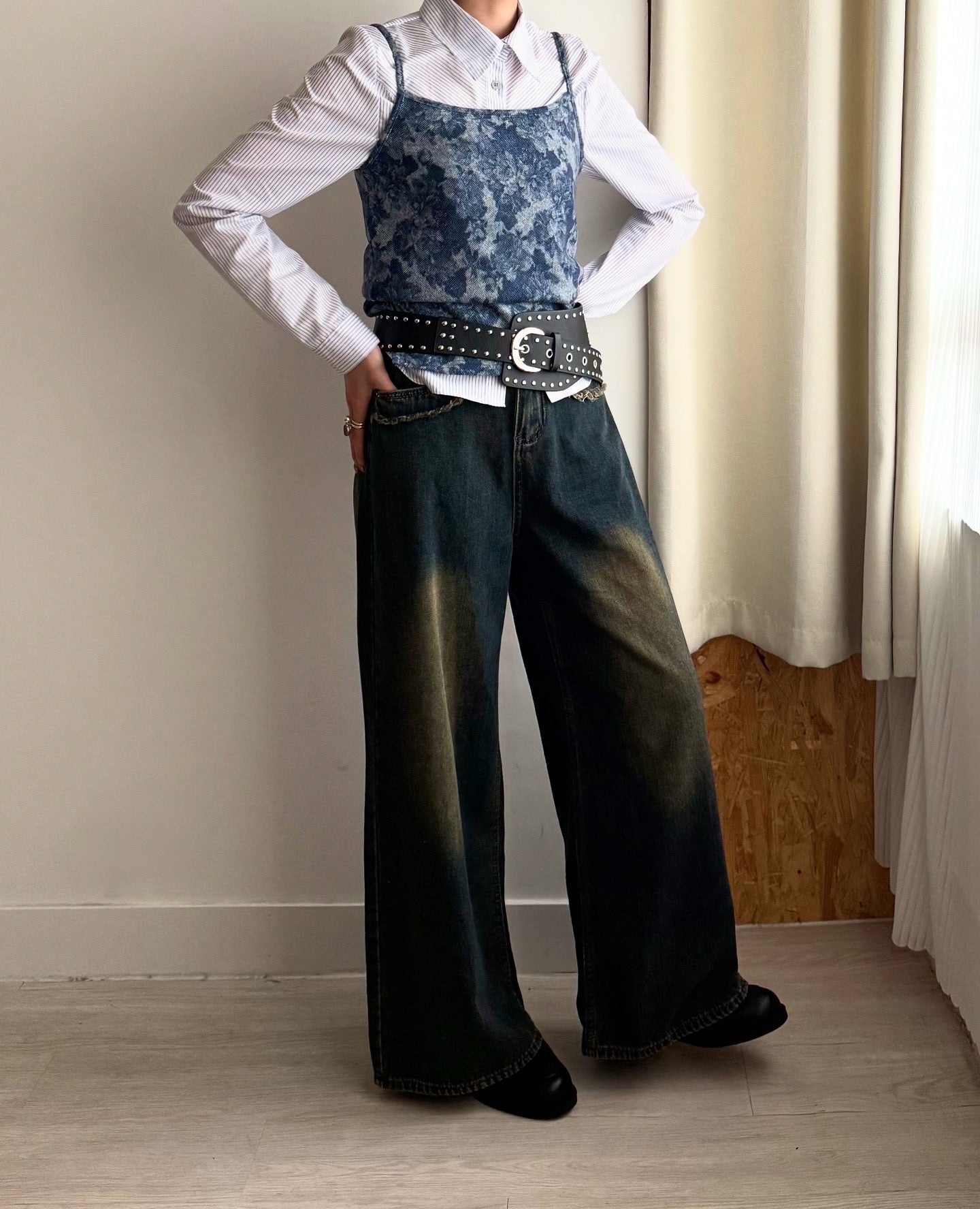 wide faux belt(brown/black)
