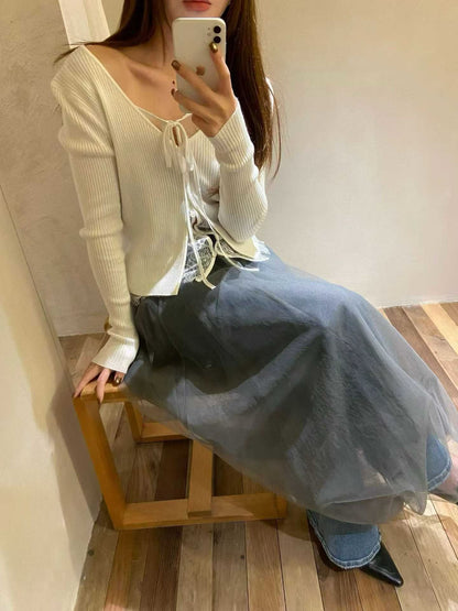 lace knit top(grey/ivory/black)