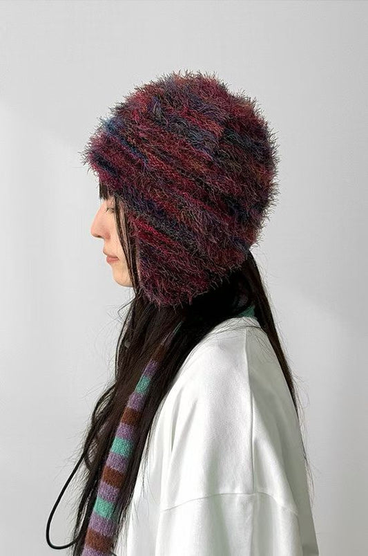 2way striped beanie (red/green）