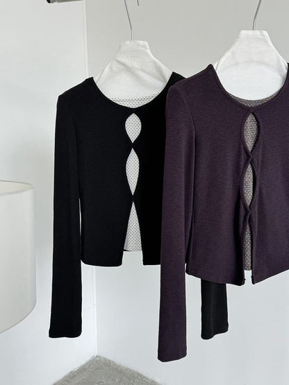 cut out tee(black/purple)