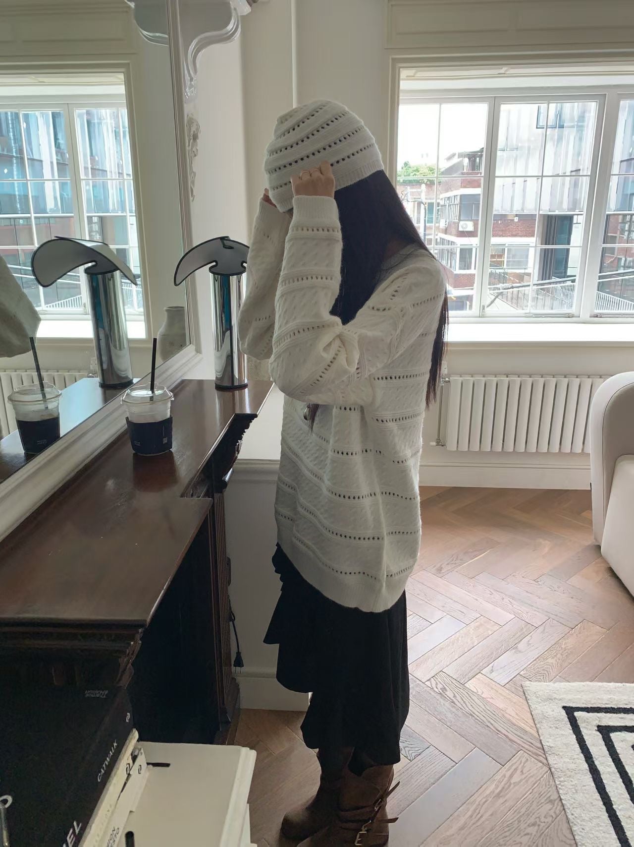 knit pullover with beanie (PRE-ORDER)