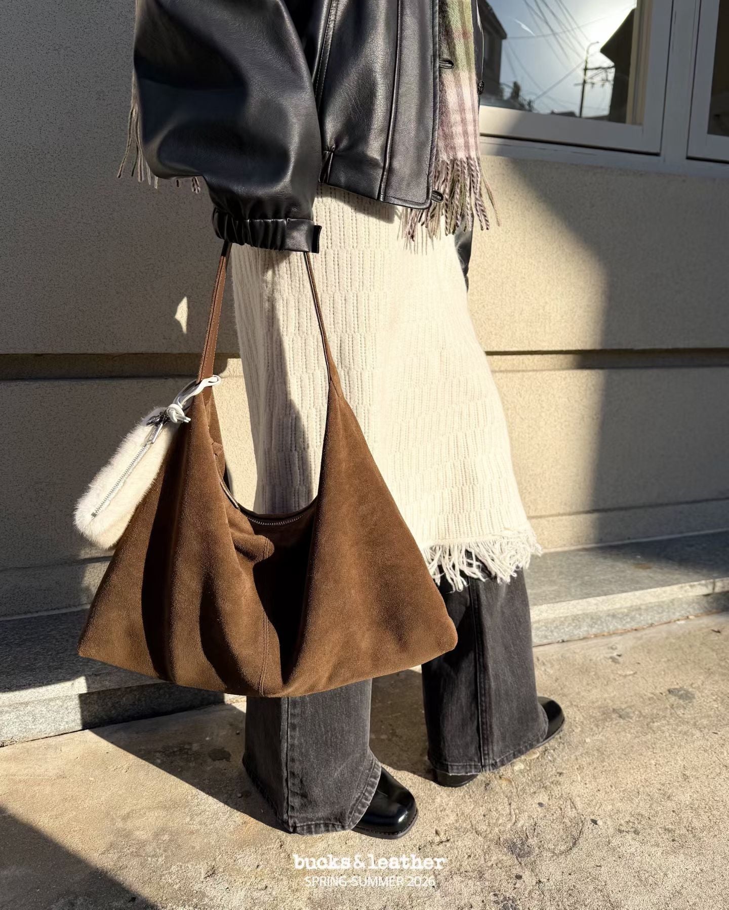 韓國代購：bucks & leather BIG daily shoulder bag (麂皮/羊皮）