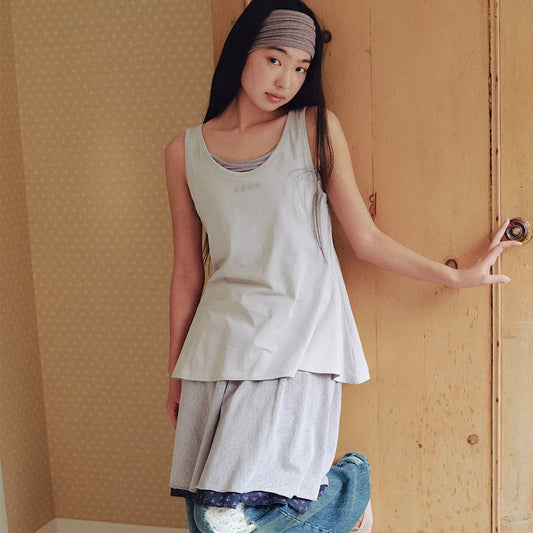 （韓國代購）AEAE stripe layered sleeveless (ivory/ash)