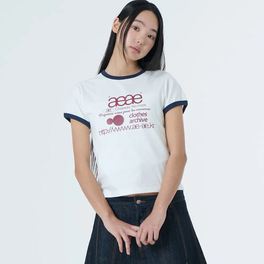 （韓國代購）AEAE web logo ringer tee(white/light grey/indigo)
