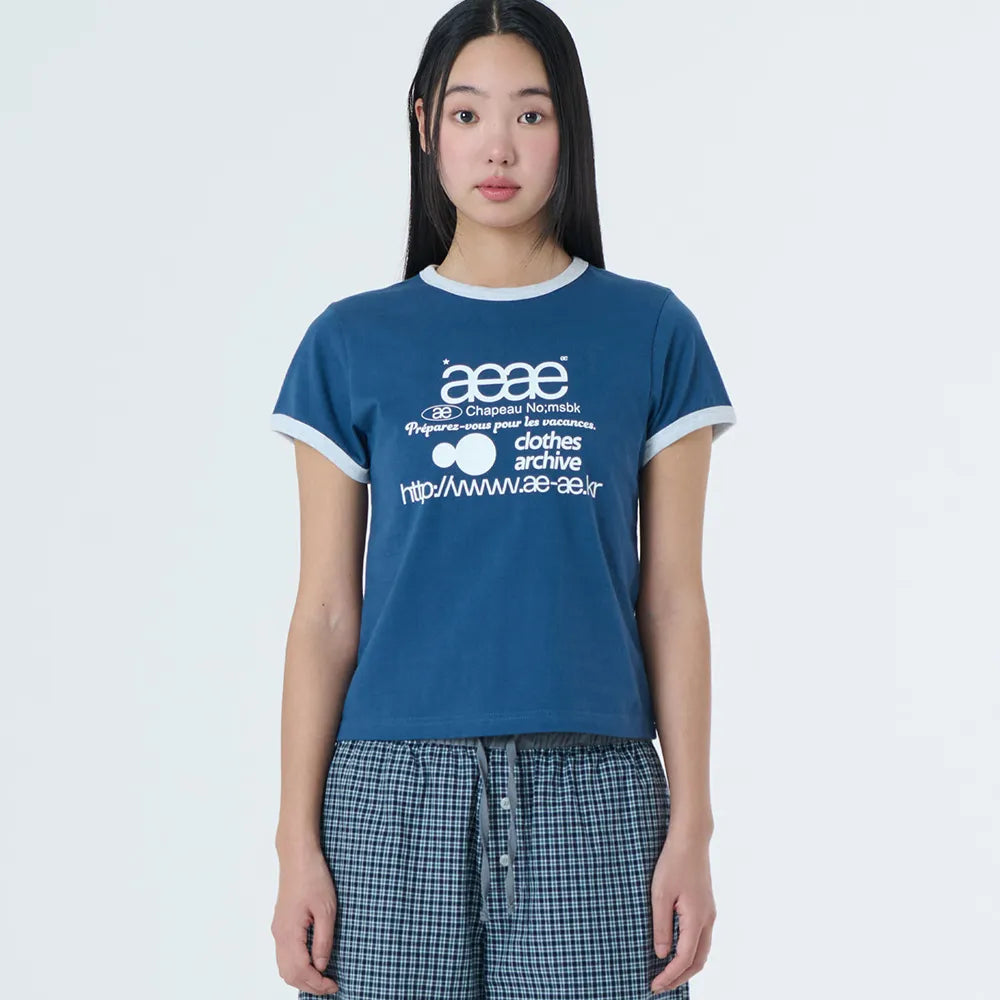 （韓國代購）AEAE web logo ringer tee(white/light grey/indigo)