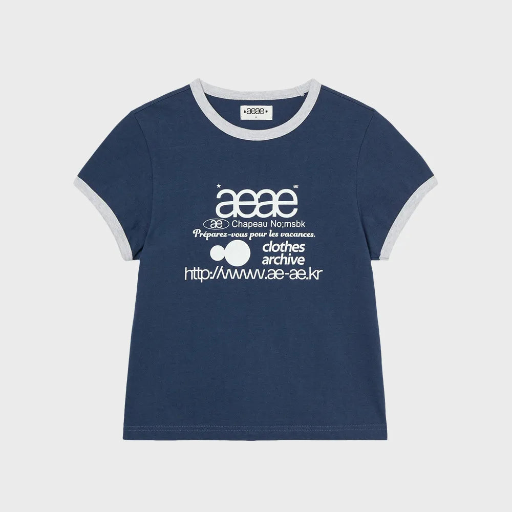 （韓國代購）AEAE web logo ringer tee(white/light grey/indigo)