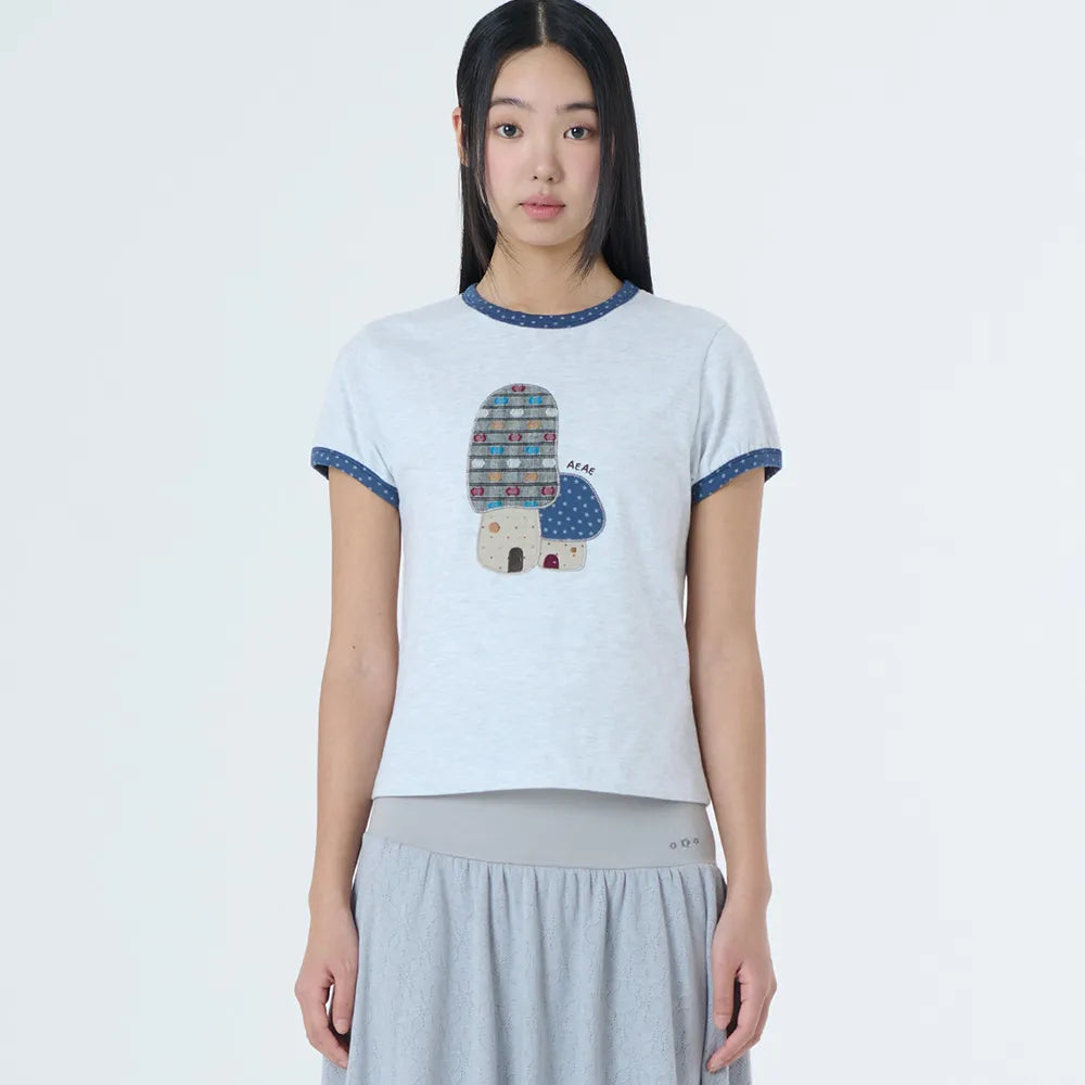 （韓國代購）AEAE mushroom applique tee(light grey/oatmeal)