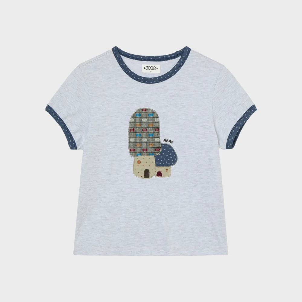 （韓國代購）AEAE mushroom applique tee(light grey/oatmeal)
