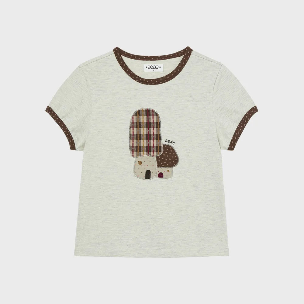 （韓國代購）AEAE mushroom applique tee(light grey/oatmeal)